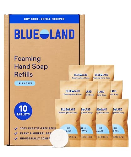 BLUELAND Foaming Hand Soap Refill Tablets, 10-Pack, Iris Agave Scent, Eco Friendly Cleaning Products, 10 x 9 Fl oz Beauty & Personal Care BLUELAND