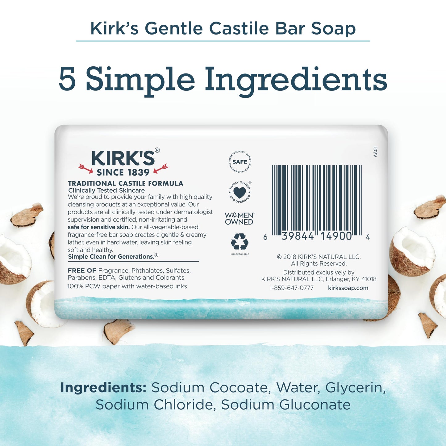 Kirk's Original Coco Castile Soap Fragrance Free 4 oz, Pack 18 Beauty & Personal Care Kirk's