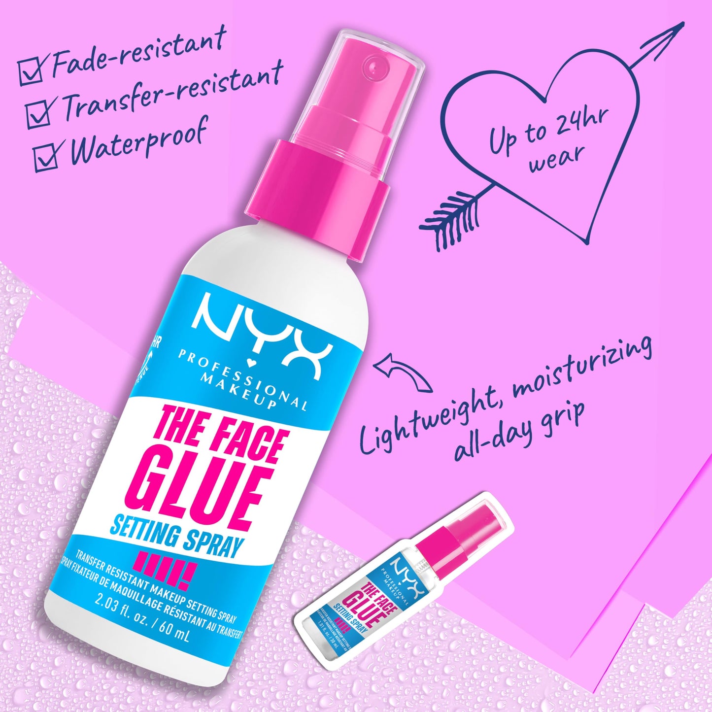 NYX PROFESSIONAL MAKEUP The Face Glue Setting Spray, Transfer-Resistant Waterproof Setting Spray, Up to 24HR Make Up Wear Beauty and Personal Care NYX PROFESSIONAL MAKEUP
