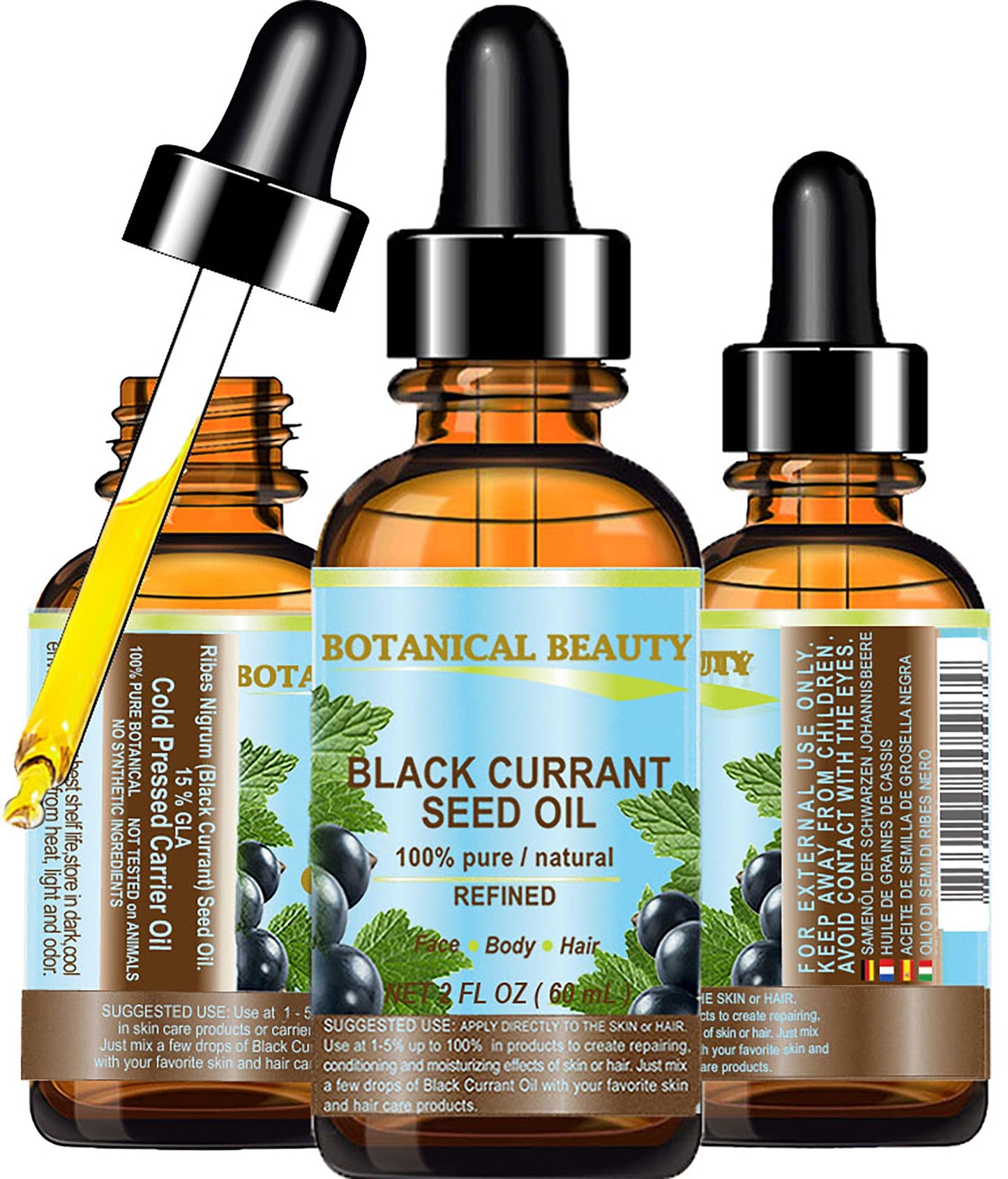 Botanical Beauty BLACK CURRANT SEED OIL 100% Pure Natural Undiluted Refined Cold Pressed Carrier Oil for Skin, Hair, Lip and Nail Care (2 Fl Oz) Beauty & Personal Care Botanical Beauty