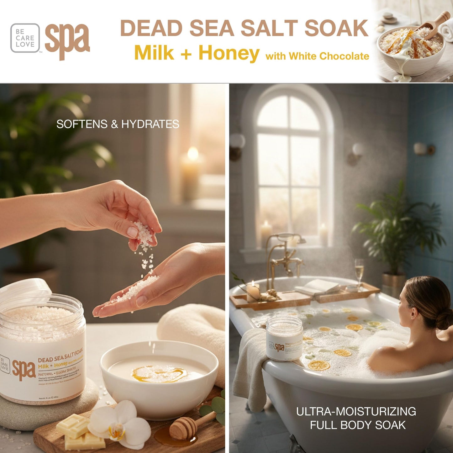 BCL SPA Dead Sea Salt Soak - Bath Salt with Organic Milk + Honey, White Chocolate, Shae Butter, Arnica, Aloe Vera Juice, Chamomile, Argan & Jojoba Oil Beauty and Personal Care BCL SPA