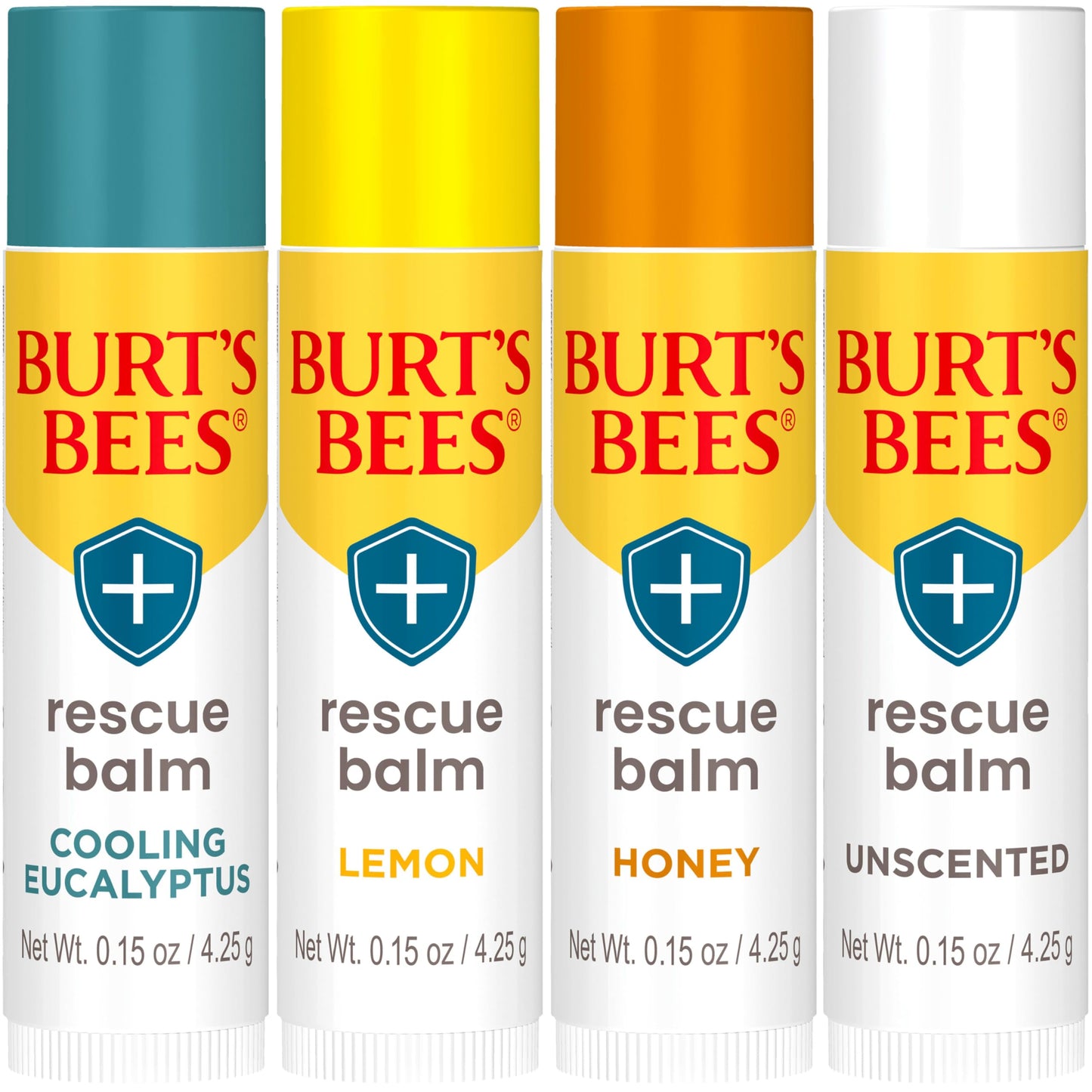 Burt's Bees 100% Natural Rescue Lip Balm, Cooling Eucalyptus, Lemon, Honey, Unscented, 4 Tubes Beauty and Personal Care Burt's Bees