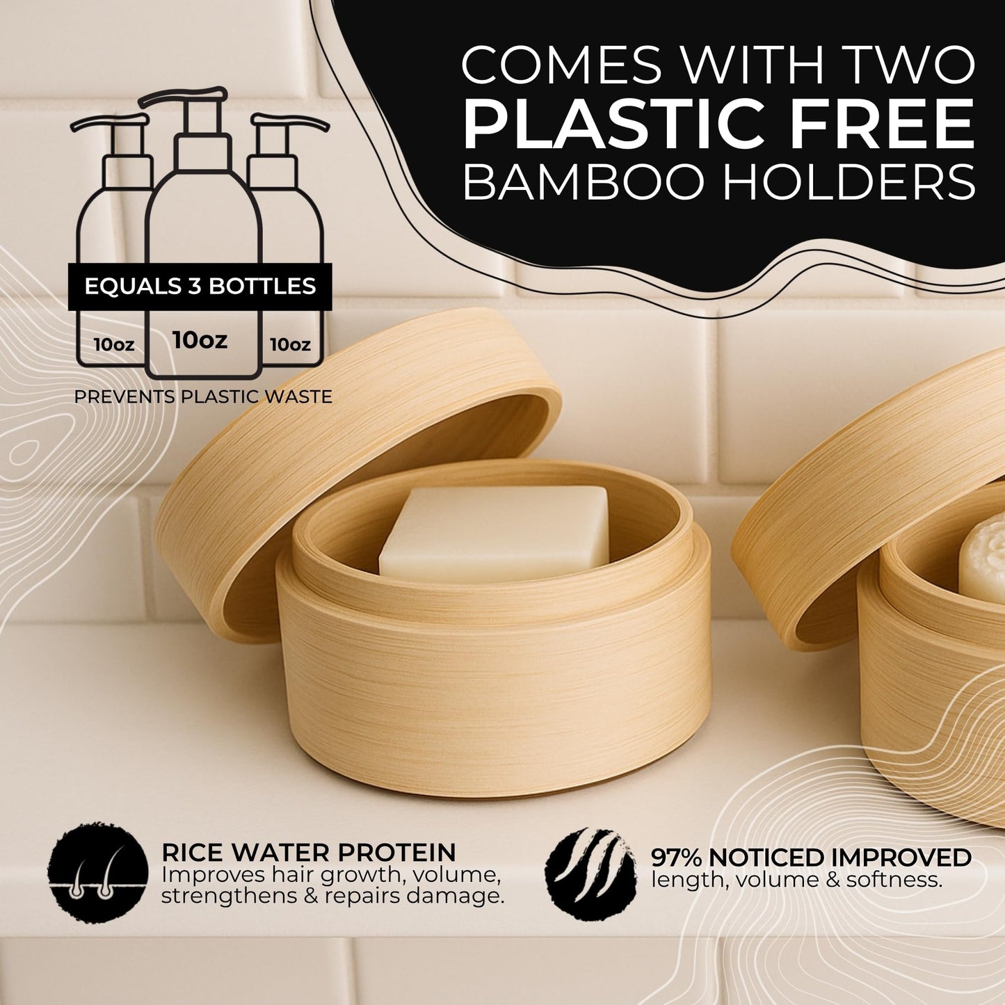 VIORI Terrace Garden Shampoo and Conditioner Bar Set and Bamboo Holder- Made with Rice Water for Hair Growth - Handcrafted Sulfate Free Shampoo Beauty & Personal Care Viori