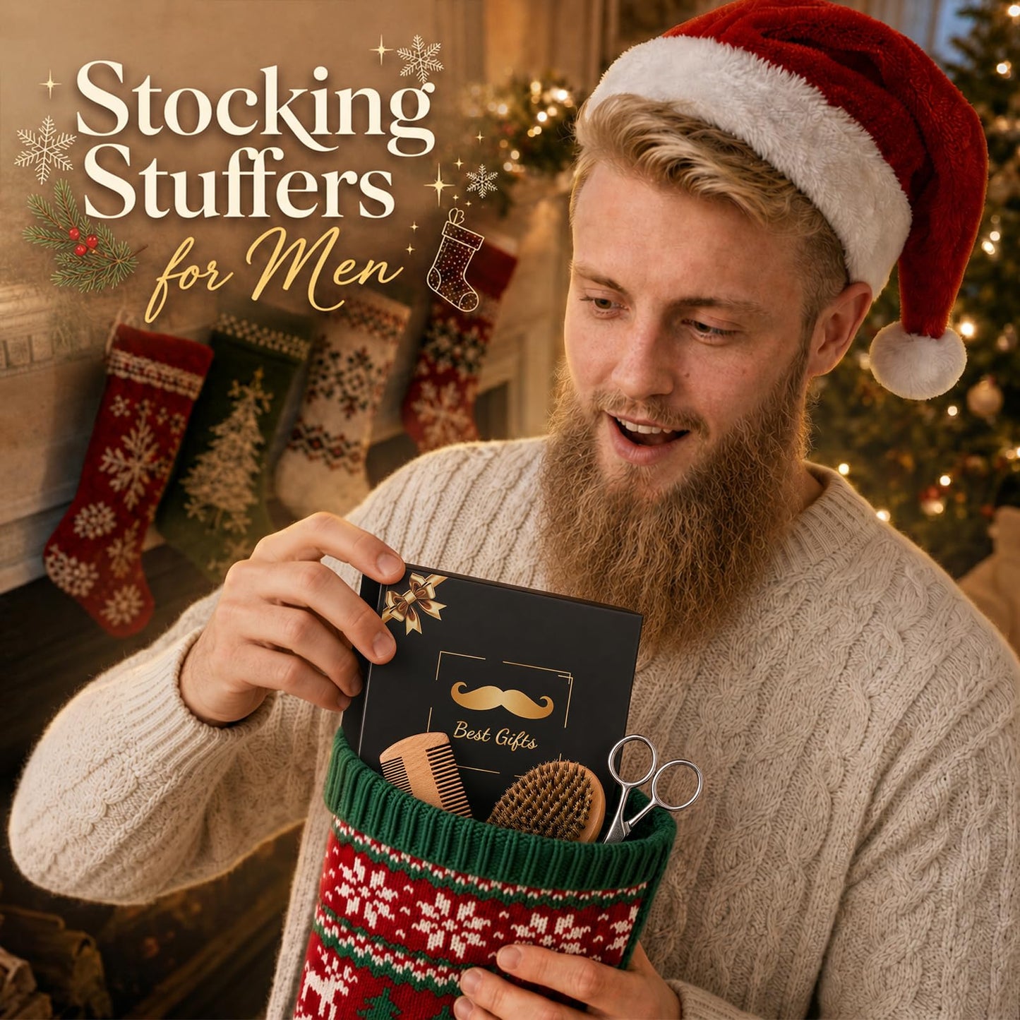 Stocking Stuffers for Men: Beard Brush & Comb Set, Mens Gifts Beard Care Kit, Natural Boar Bristle Brush Pear Wood Comb, Great for Travel Facial Hair Beauty and Personal Care Futricy