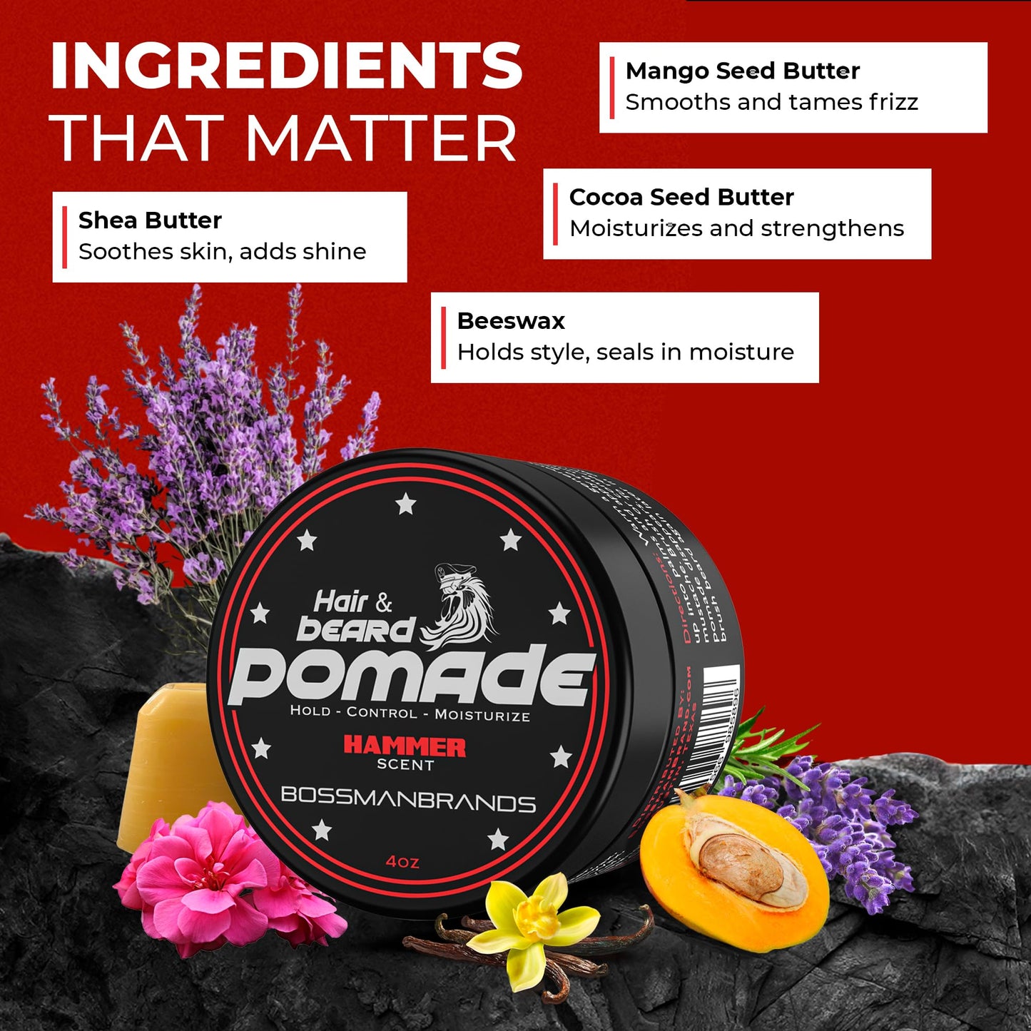 Bossman Hair & Beard Pomade for Men (Hammer Scent) - Medium Hold & Moisturizing for Hair, Beard & Mustache Styling - Made in USA Beauty & Personal Care Bossman
