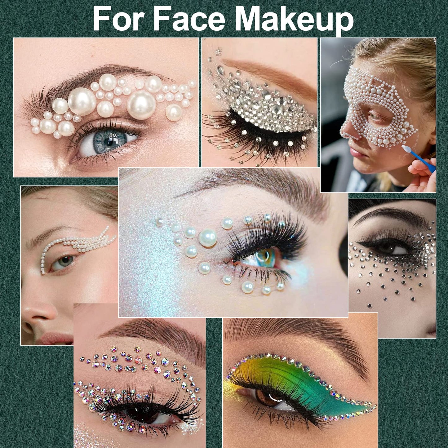 Flat Back Rhinestones&Pearls Kits Round Glass Crystal AB&Transparent White Gems+White&Beige Pearls with Quick Dry Makeup Glue+Picker Pencil+Tweezer Beauty & Personal Care BELLEBOOST
