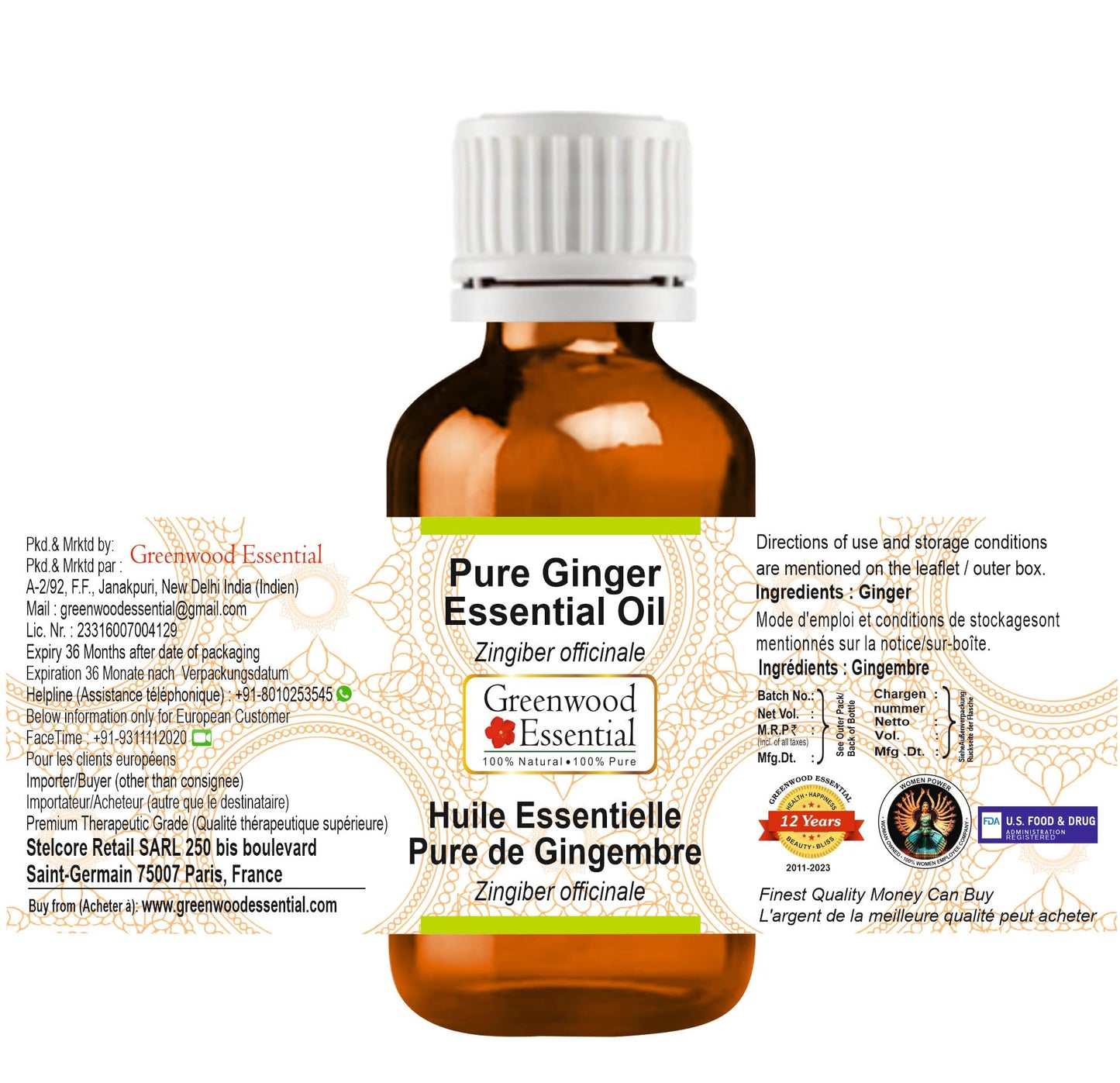 Greenwood Essential Pure Ginger Essential Oil (Zingiber officinale) Steam Distilled (Pack of Two) 100ml X 2 (6.76 oz) Beauty and Personal Care Greenwood Essential