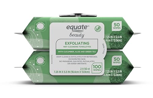 Equate Beauty Exfoliating Wet Cleansing Towelettes With Cucumber Aloe Green Tea 100 Wipes Beauty & Personal Care JIGCEN
