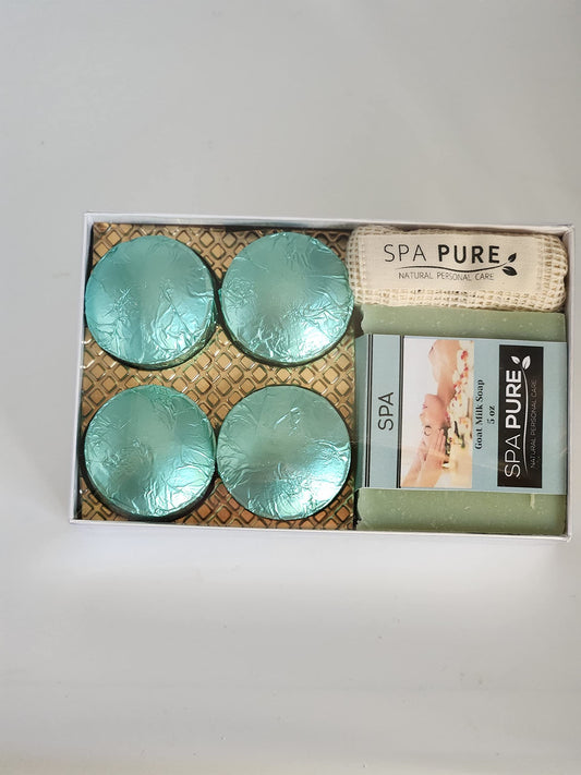 Spa Pure Aromatherapy Gift Set - Spa Bath Melts and Artisan Soap - Made in USA with Plant Based Ingredients - Cotton Soap Bag Beauty and Personal Care Spa Pure