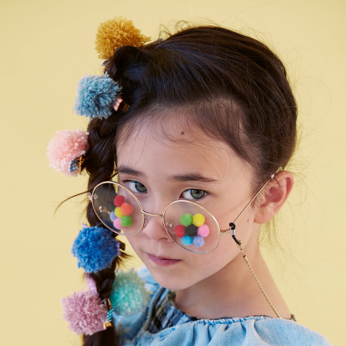 Meri Meri Gingham & Big Pompom Hair Clips (Pack of 6)