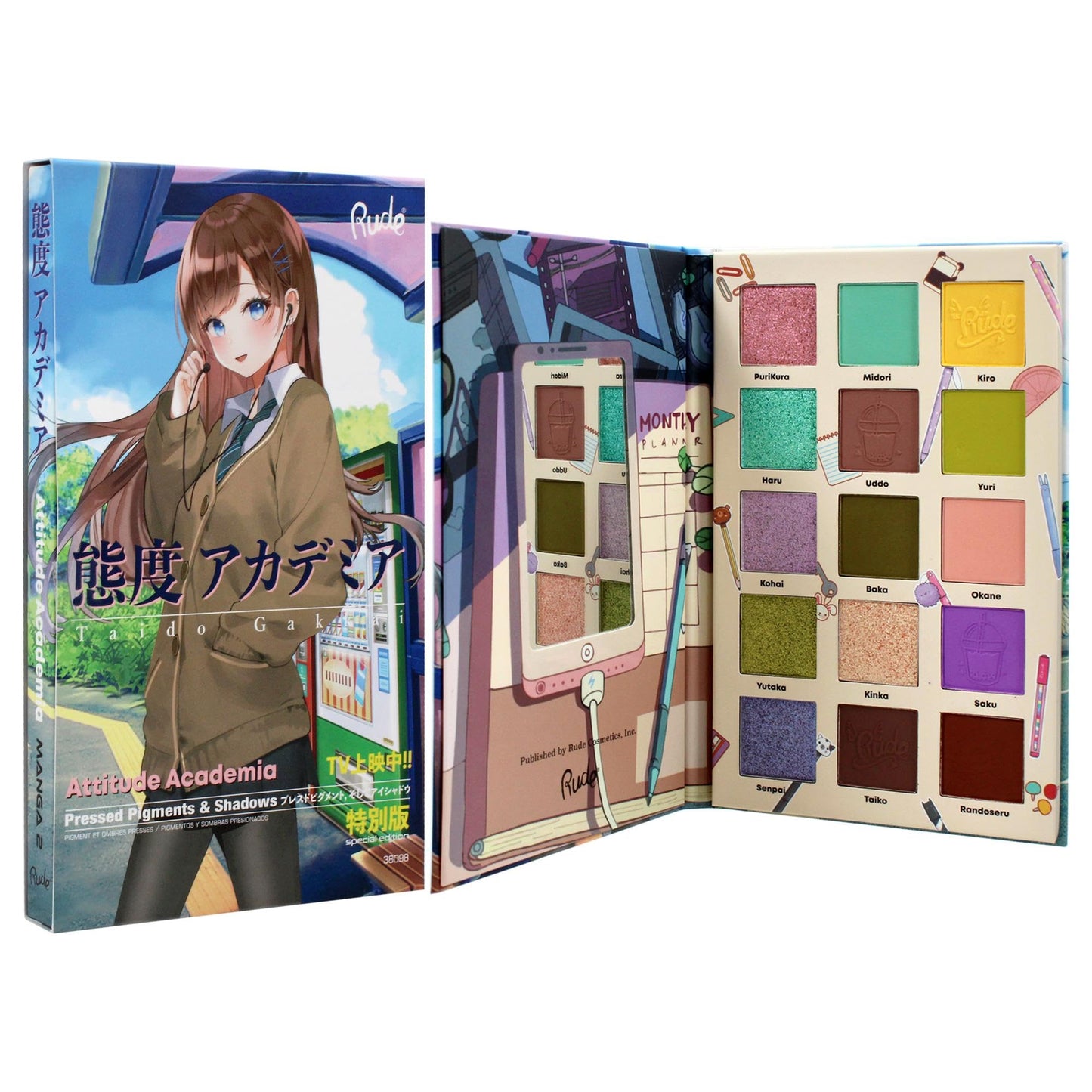 Manga Collection Pressed Pigments and Shadows Palette - Attitude Academia by Rude Cosmetics for Women - 0.77 oz Palette Beauty & Personal Care RUDE