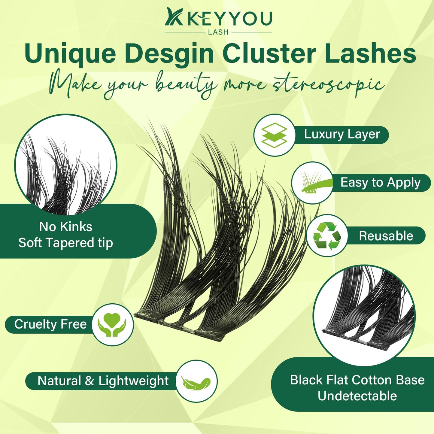 KEYYOU Lash Clusters 3D Effect Volume Eyelash Clusters Flaunt Style 144PCS D Curl Flora Wispy Look LengthLock 8-18mm Mix Ultra-Thin Black Band Beauty and Personal Care KEYYOU
