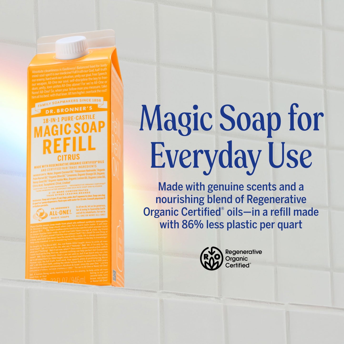 Dr. Bronner's Magic Soap-Pure-Castile Liquid Refill (Citrus, 32 ounce, 2-Pack) - Made with Regenerative Organic Certified Oils, For Body, Hair Beauty & Personal Care Dr. Bronner's
