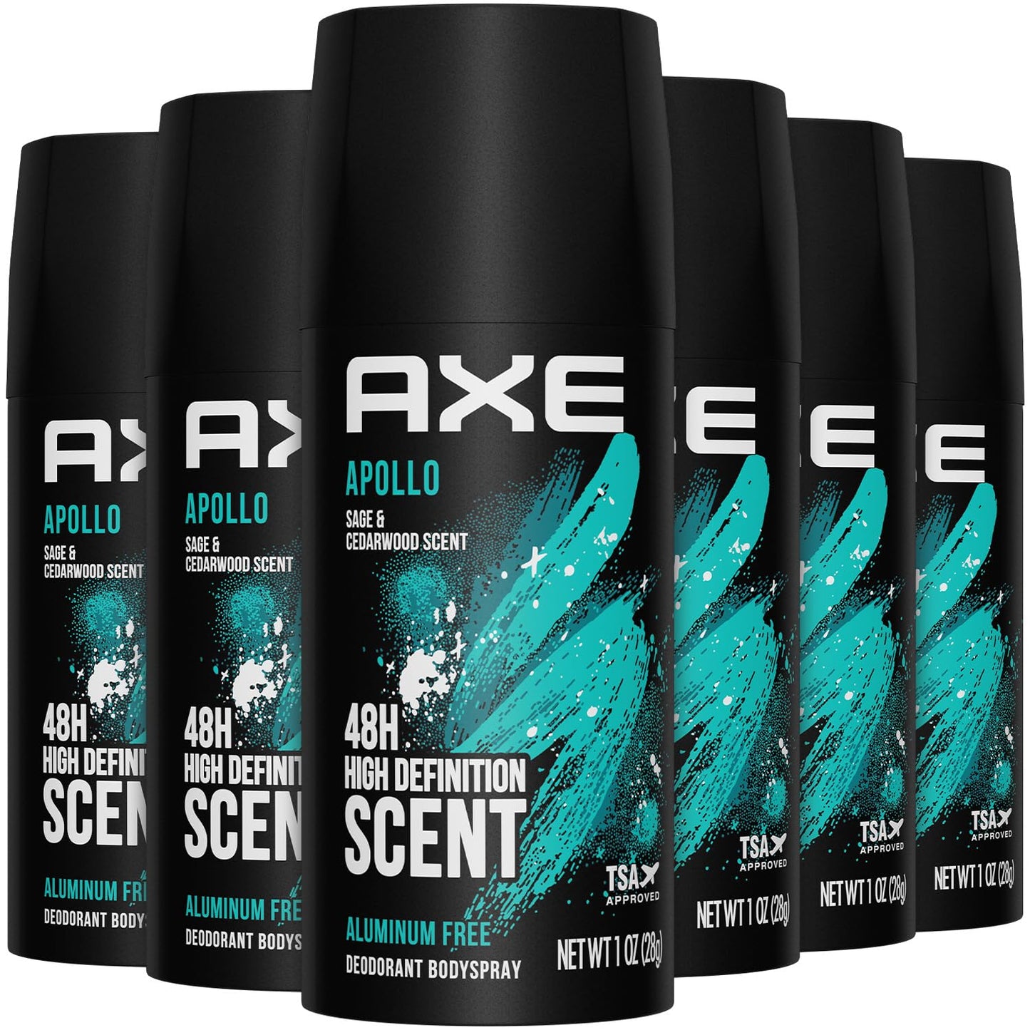 AXE Men Travel Deodorant, Aluminum-Free, Bodyspray, Apollo 6-Pack – 48H Anti-Sweat Protection, TSA-Approved Body Spray, 1 Oz Ea Beauty & Personal Care AXE
