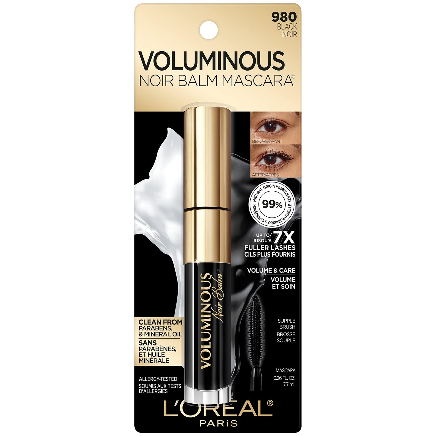 L'Oreal Paris Voluminous Noir Balm Volumizing Mascara, Washable, Black, 0.26 Fl Oz., 1 Count Beauty & Personal Care L'Oreal Paris
