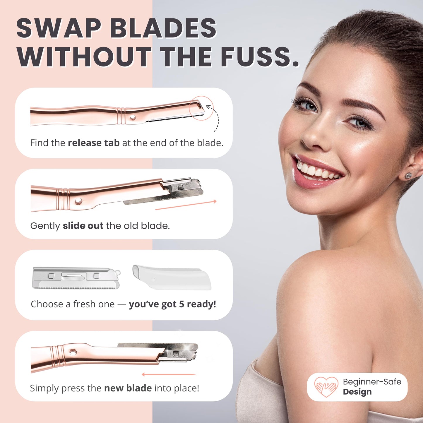 Jungle Culture Dermaplaning Tool - Facial Razor for Women with 5 Refill Blades - Reusable Eyebrow Shaper & Exfoliator - Rose Gold Beauty and Personal Care Jungle Culture