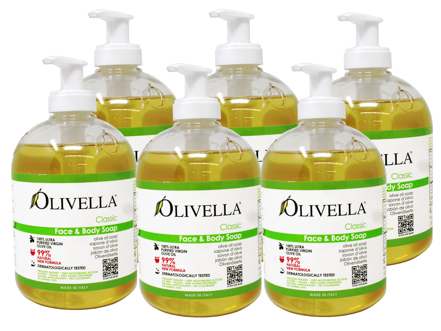 Olivella Classic Face and Body Soap with Ultra Purified Virgin Olive Oil, 16.9 Fl Oz - 6 Pack Beauty & Personal Care Olivella