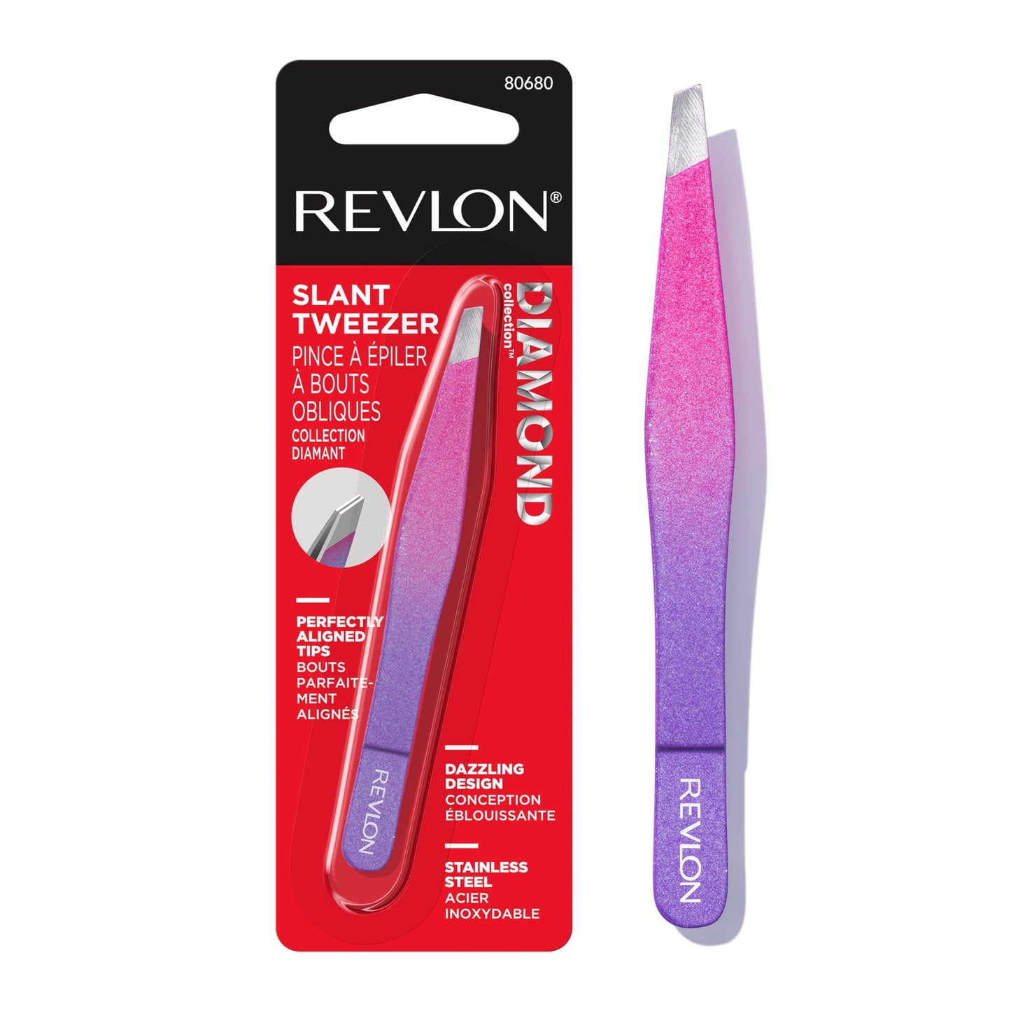Revlon Diamond Collection Slanted Tip Tweezers, Ultra-Sharp for Precision Eyebrow Shaping and Facial Hair Removal, Stocking Stuffer for Women, 1 count Beauty & Personal Care REVLON