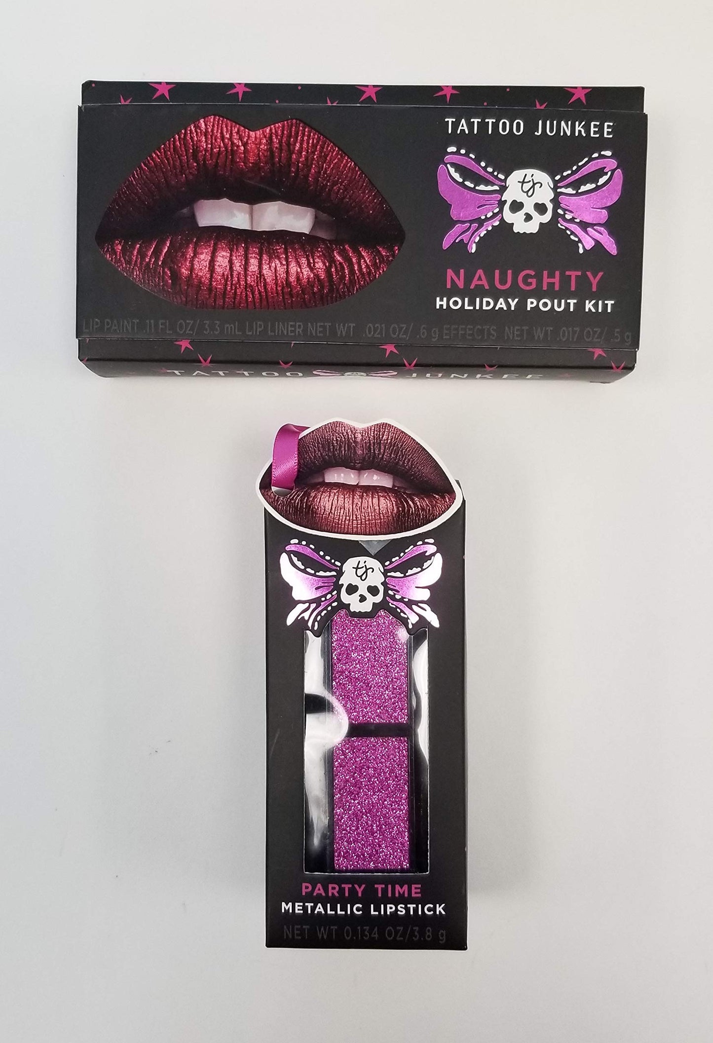 Tattoo Junkee 1 Naughty Holiday Pout Kit & 1 Party Time Metallic Lipstick Beauty & Personal Care TATTOO JUNKEE
