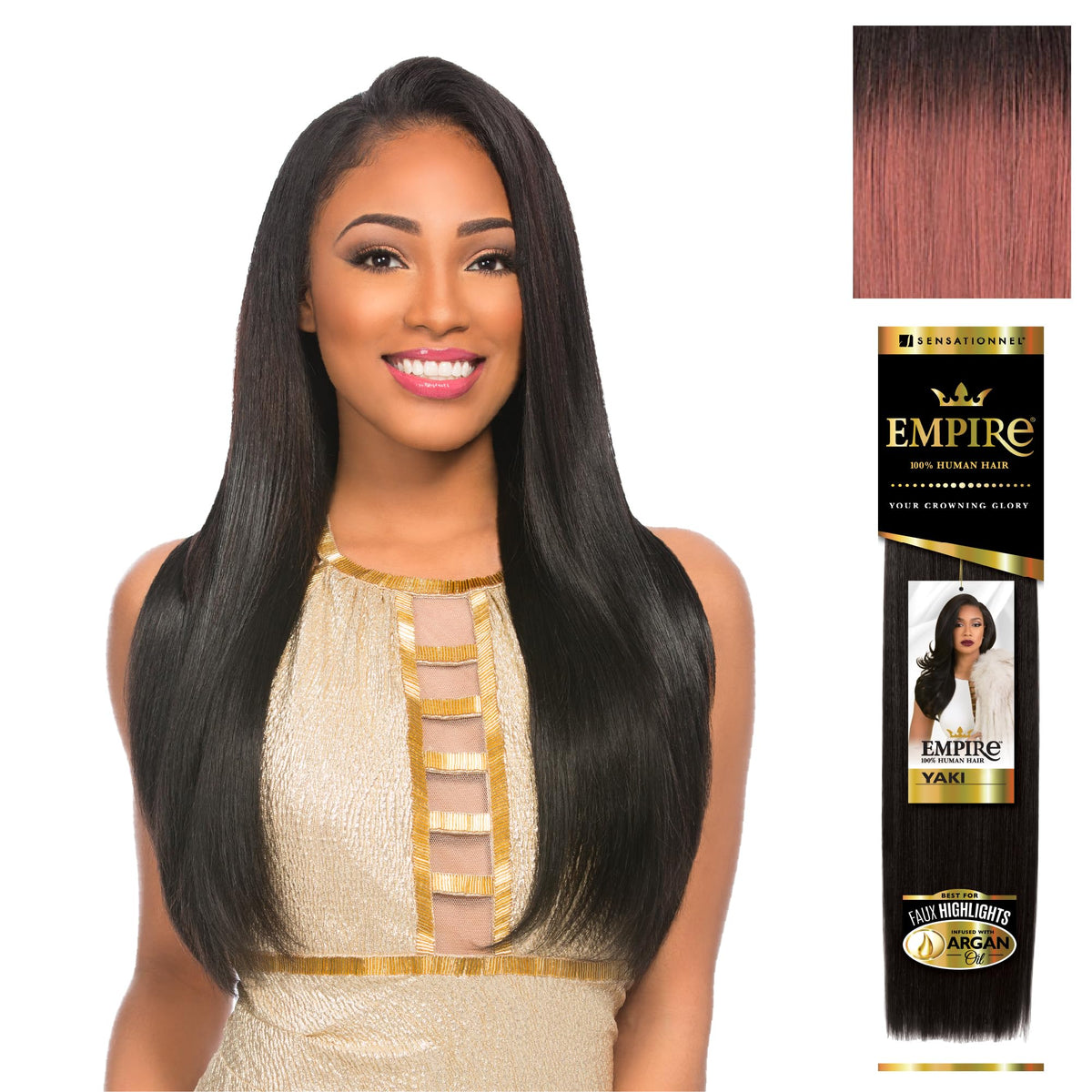 Sensationnel Empire Yaki Human Hair,1 Pack 14 inch, T1B/ROSEGOLD