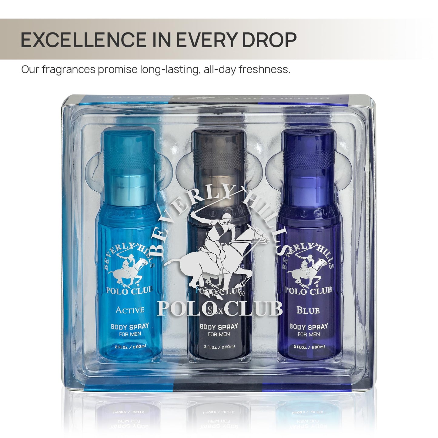 Beverly Hills Polo Club Men's Signature Body Spray Collection | 3-Piece Set: Blue, Active, Sexy | Versatile Fragrances for Every Occasion | Beauty & Personal Care Beverly Hills Polo Club