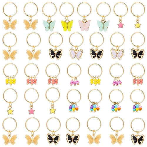 WILLBOND 18 Pieces Colorful Butterfly Hair Jewelry for Braids Gold Braid Hair Rings Clips Christmas Xmas Gifts Lock Dreadlock Braid Charms for Women Beauty & Personal Care WILLBOND