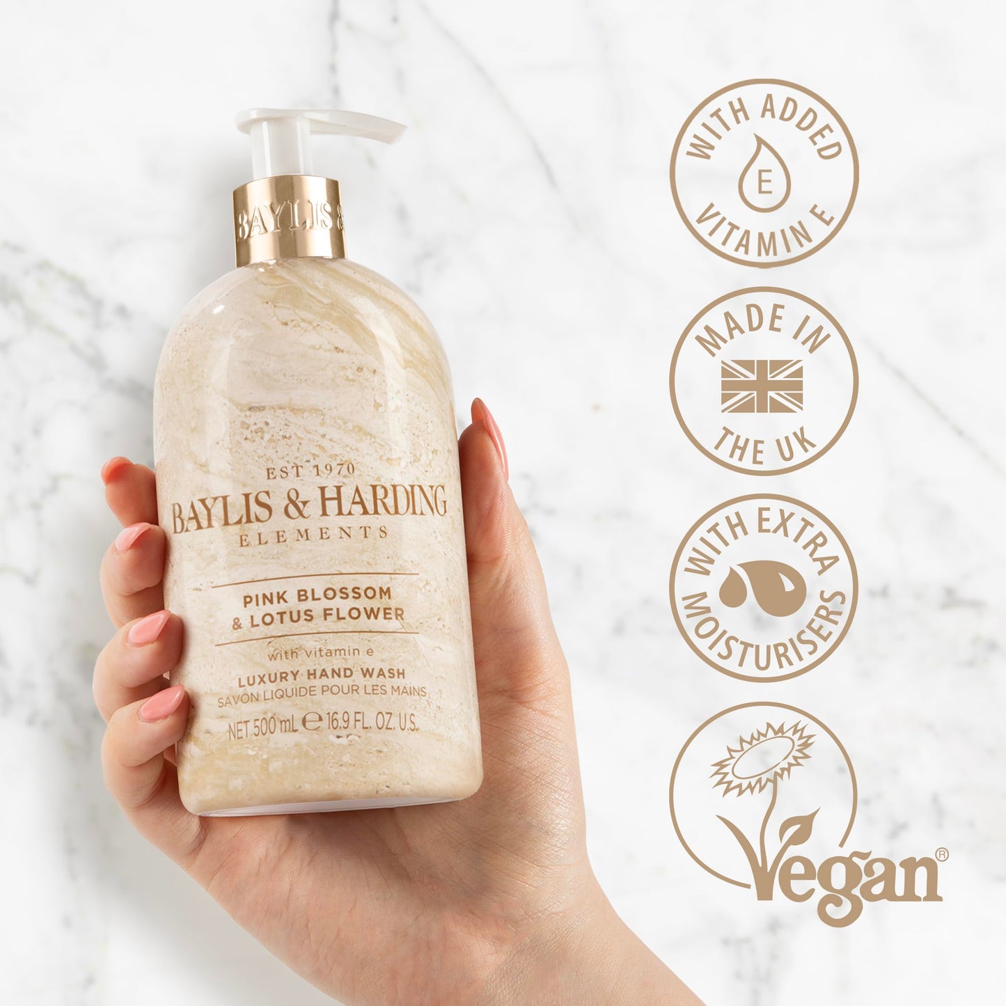 Baylis & Harding Liquid Hand Soap Wash with Dispenser, Elements, Pink Blossom & Lotus Flower, 16.9oz/500ml Beauty & Personal Care Baylis & Harding