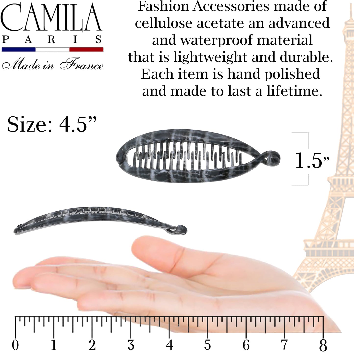 Camila Paris CP3102 4.5 inch French Banana Clip Hair Comb Classic Girls Updo Flexible Ponytail Holder Interlocking Banana Combs, Fashion Durable Beauty & Personal Care Camila