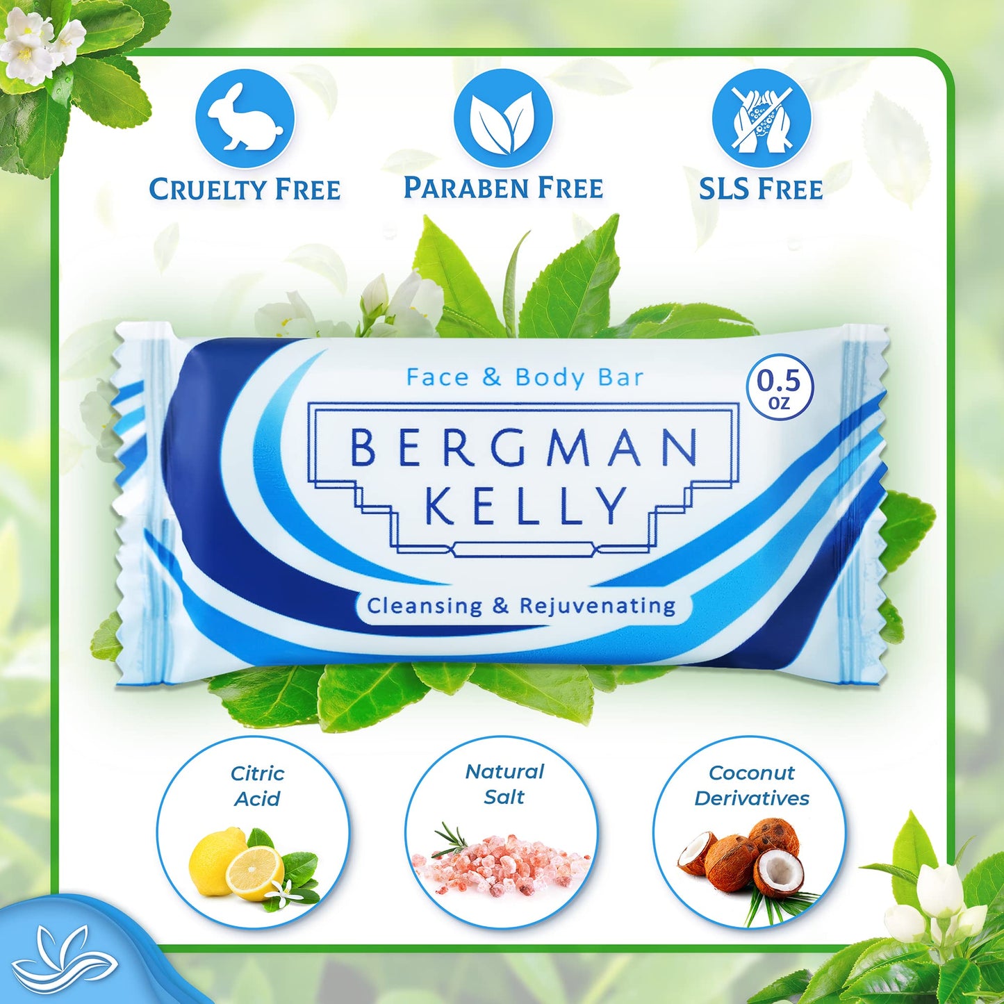 BERGMAN KELLY - Hotel Soap Bars - White Tea, 0.5 oz, 100 PK - Travel Size Luxury Bulk Amenities Bar Soap - Mini Individually Wrapped Rectangular Soap Beauty & Personal Care BERGMAN KELLY