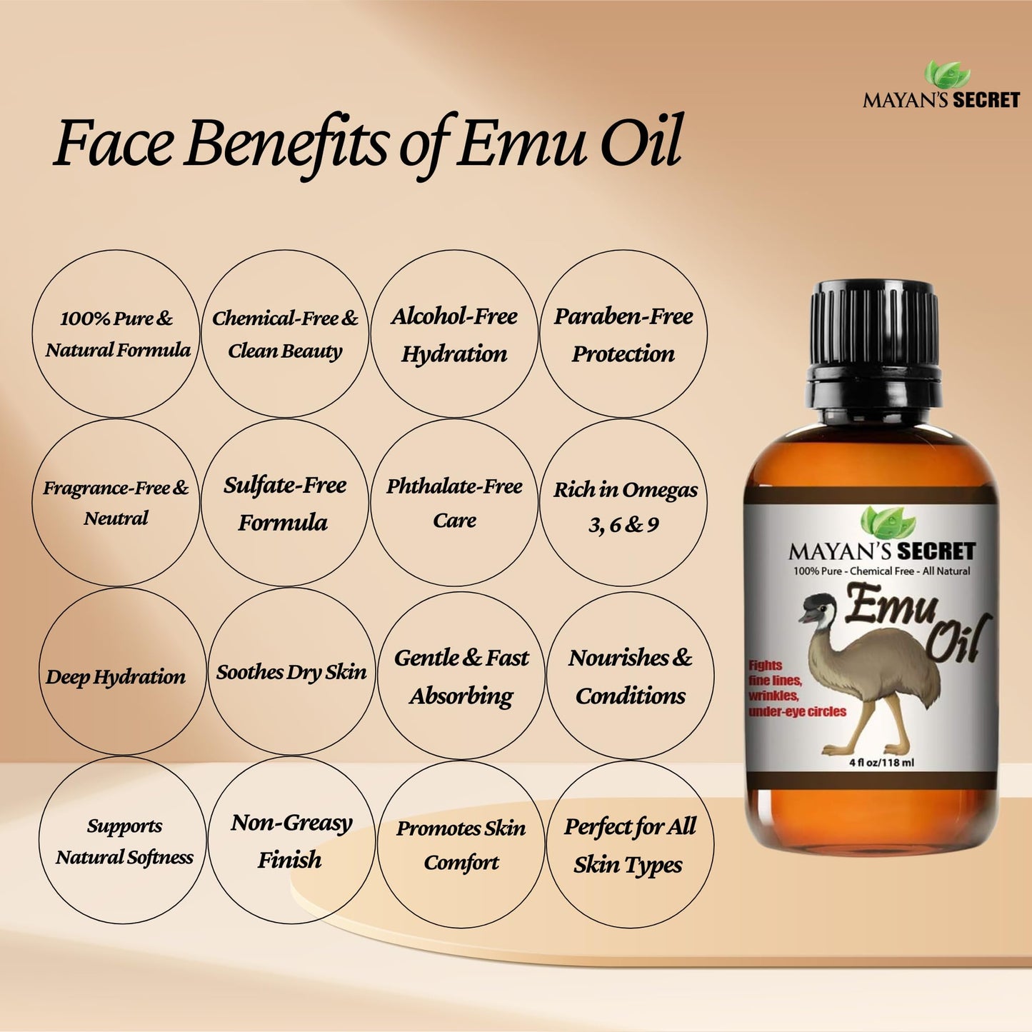 Mayan's Secret Emu Oil: A 100% pure and natural 4-ounce solution, perfect as a hair strengthener and skin moisturizer. Beauty & Personal Care Mayan's Secret