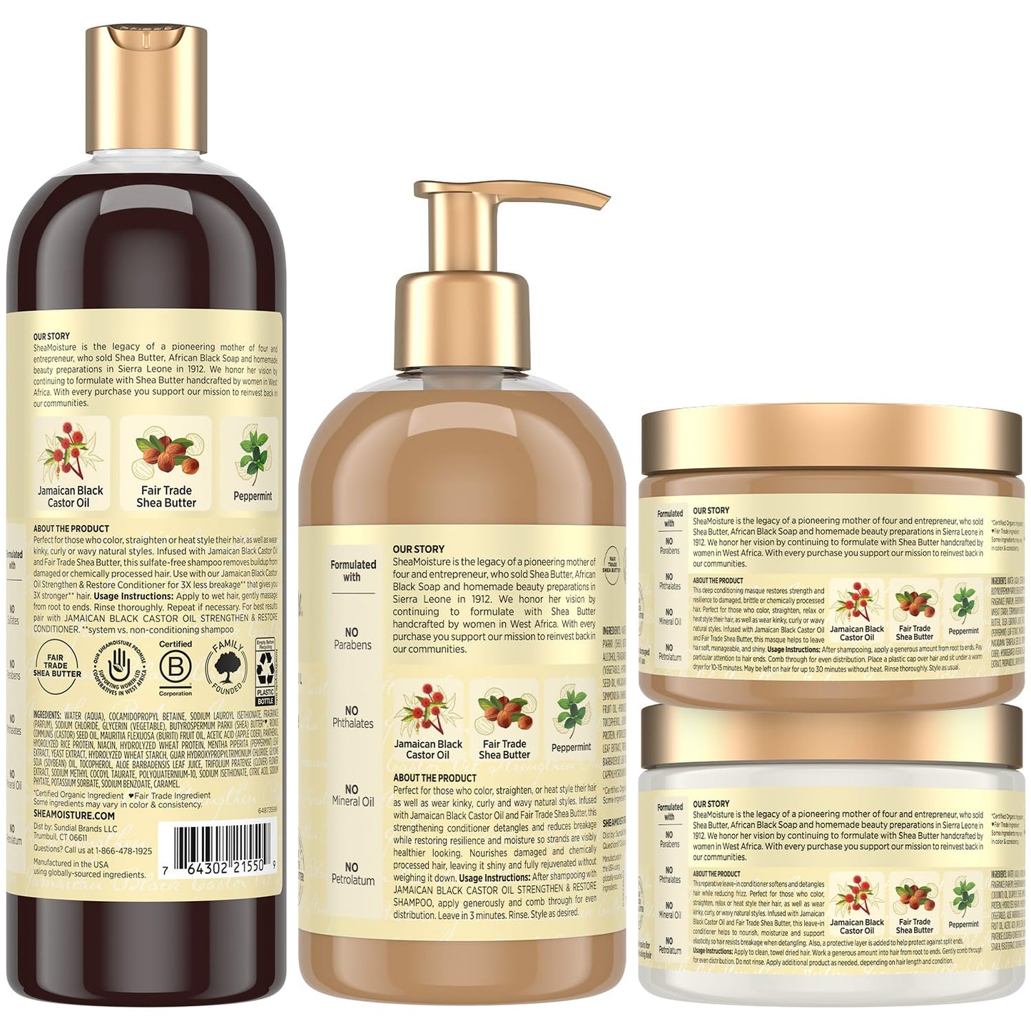 SheaMoisture Jamaican Black Castor Oil Strengthen & Restore Hair Repair Shampoo, Conditioner, Masque + Leave-In Conditioner Bundle Beauty & Personal Care SheaMoisture