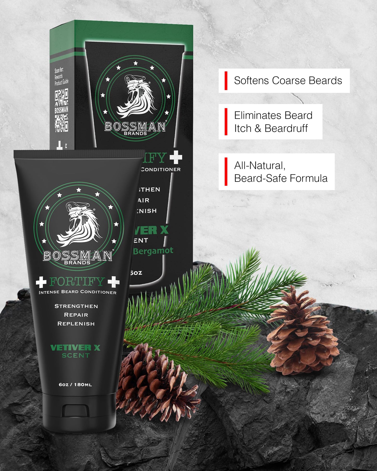 Bossman Fortify Intense Beard Conditioner for Men (Vetiver X Scent) - Moisturizes, Replenishes & Protects with Natural Ingredients - Thicker Formula Beauty and Personal Care Bossman