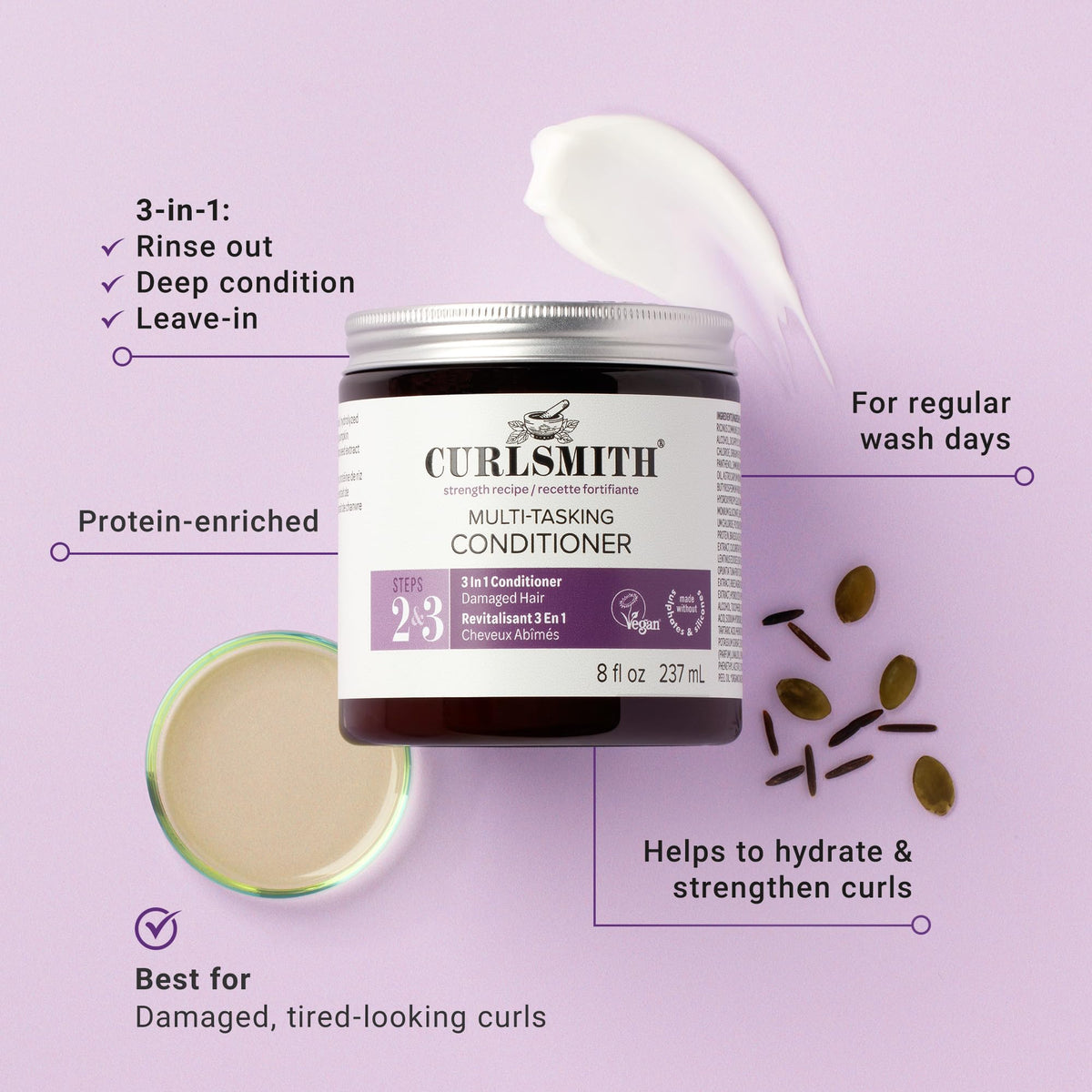 CURLSMITH Multi-Tasking 3-in-1 Conditioner, Use as a Protein-Rich Rinse-Out Conditioner or Leave-In Conditioner or Deep Conditioner, For All Curl Beauty & Personal Care CURLSMITH