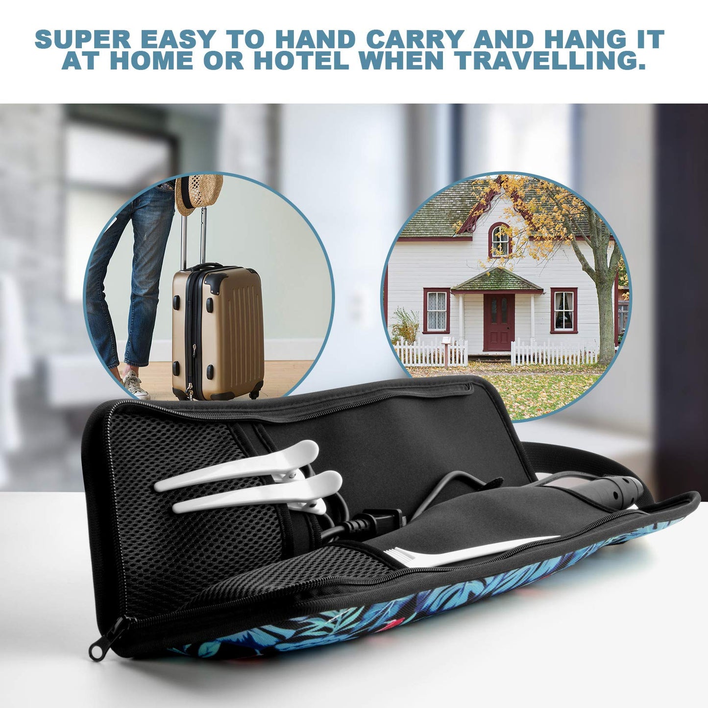 Beautyflier Universal Curling Iron Travel Case, Heat-Resistant, Canvas, Blue Flower Beauty & Personal Care Beautyflier