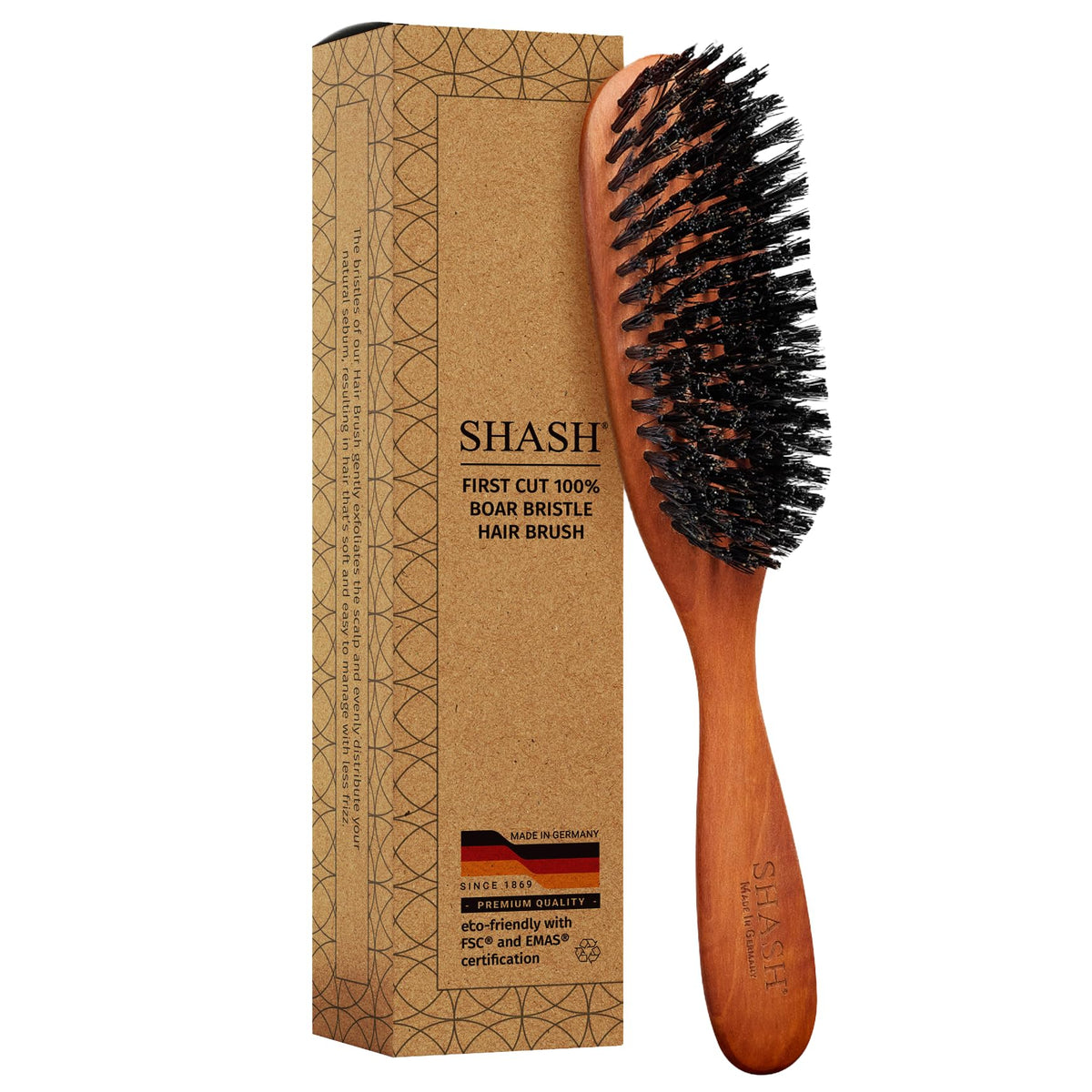 SHASH Classic German First Cut 100% Boar Bristle Hair Brush Since 1869 - Conditions Hair, Improves Texture, Exfoliates Scalp, Fine to Normal not Beauty & Personal Care SHASH