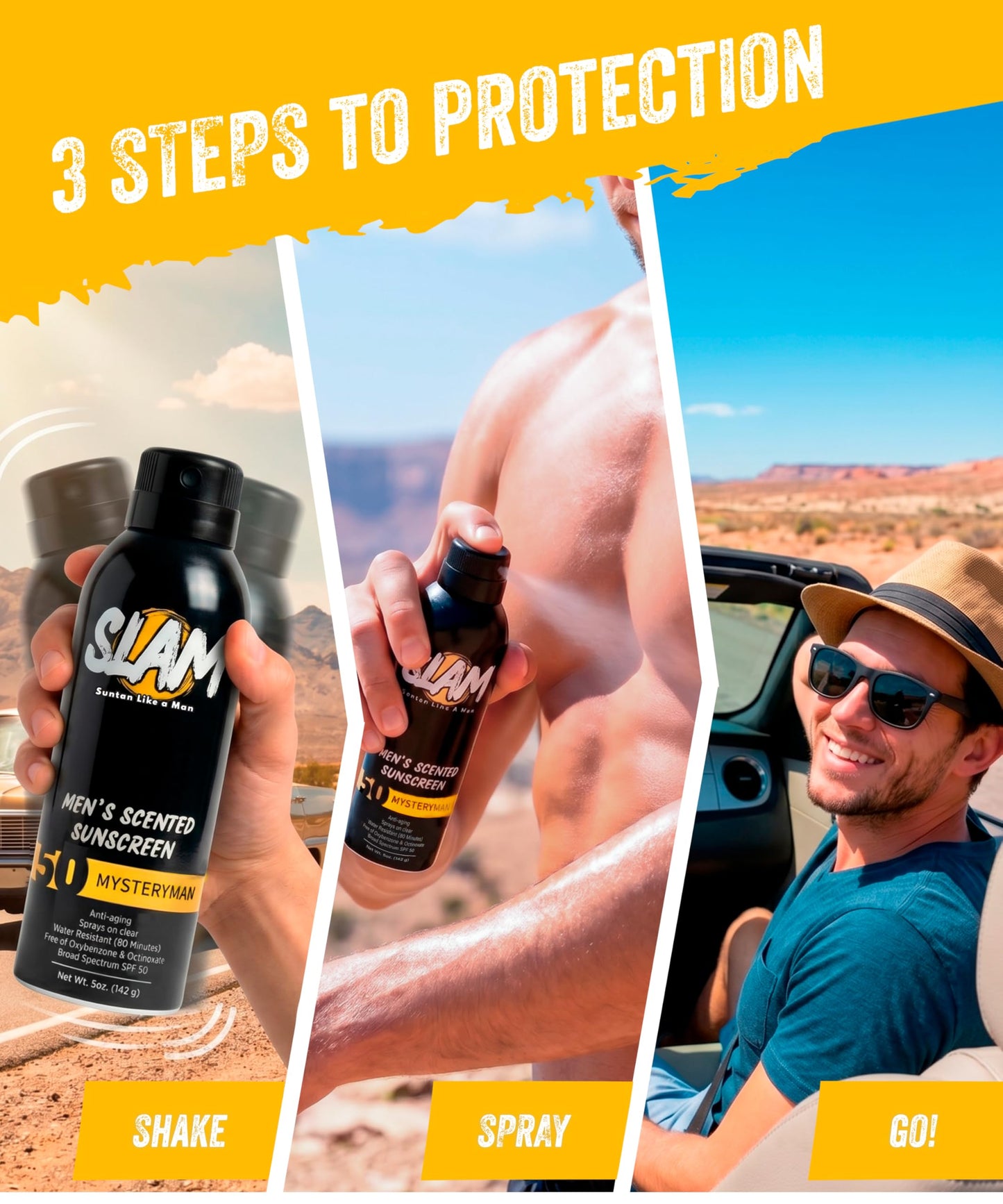 SLAM Men’s Sunscreen SPF 50 Spray - Broad Spectrum UVA/UVB Protection - Non-Greasy & No Harsh Chemicals - MysteryMan Sandalwood Tonka Bean Sage Beauty & Personal Care Slam Lotion