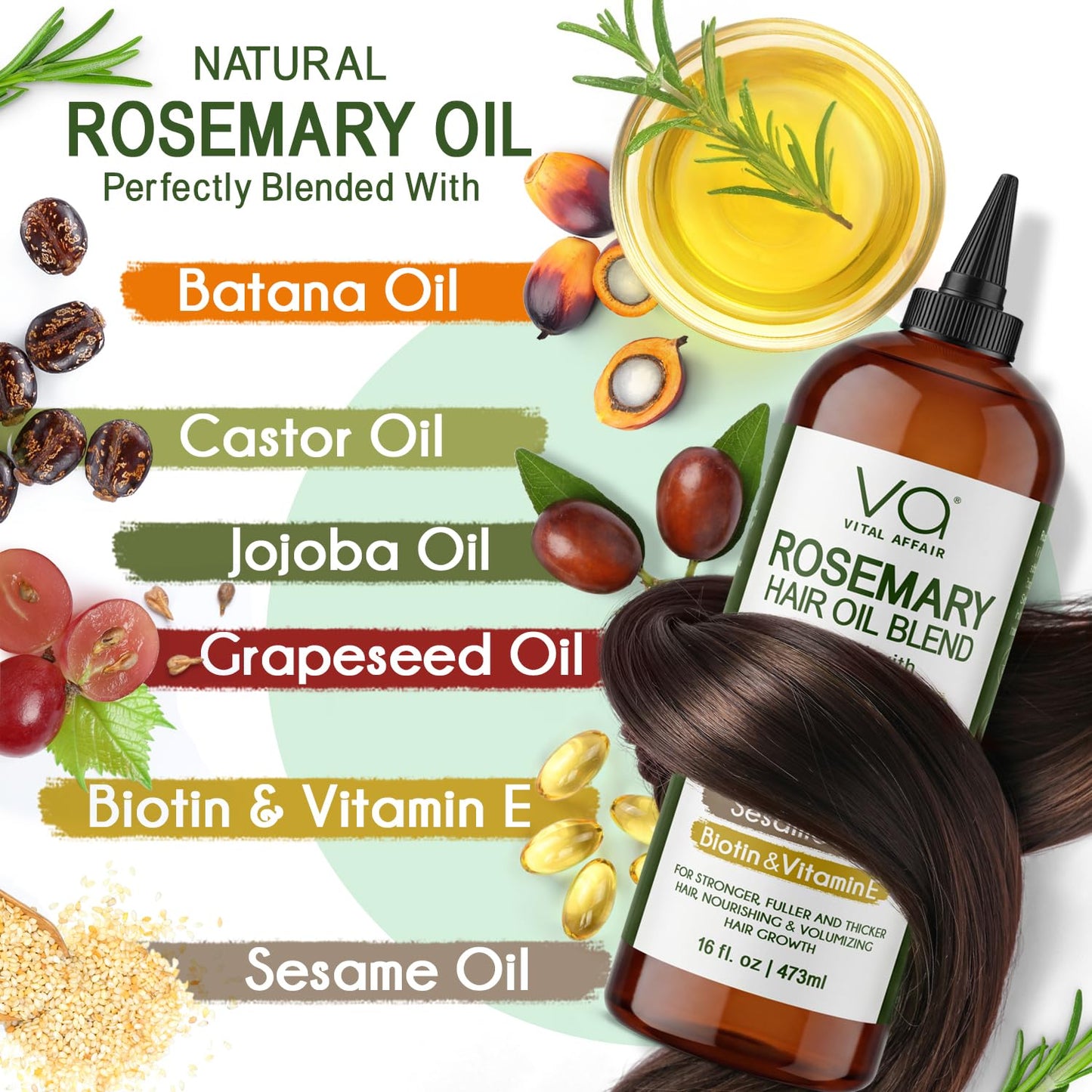 VITAL AFFAIR Blend Of Pure Rosemary Oil For Hair Growth With Castor, Batana, Jojoba Oil-Infused With Biotin & Vitamin E-Blend of Effective Hair Oils Beauty and Personal Care VITAL AFFAIR