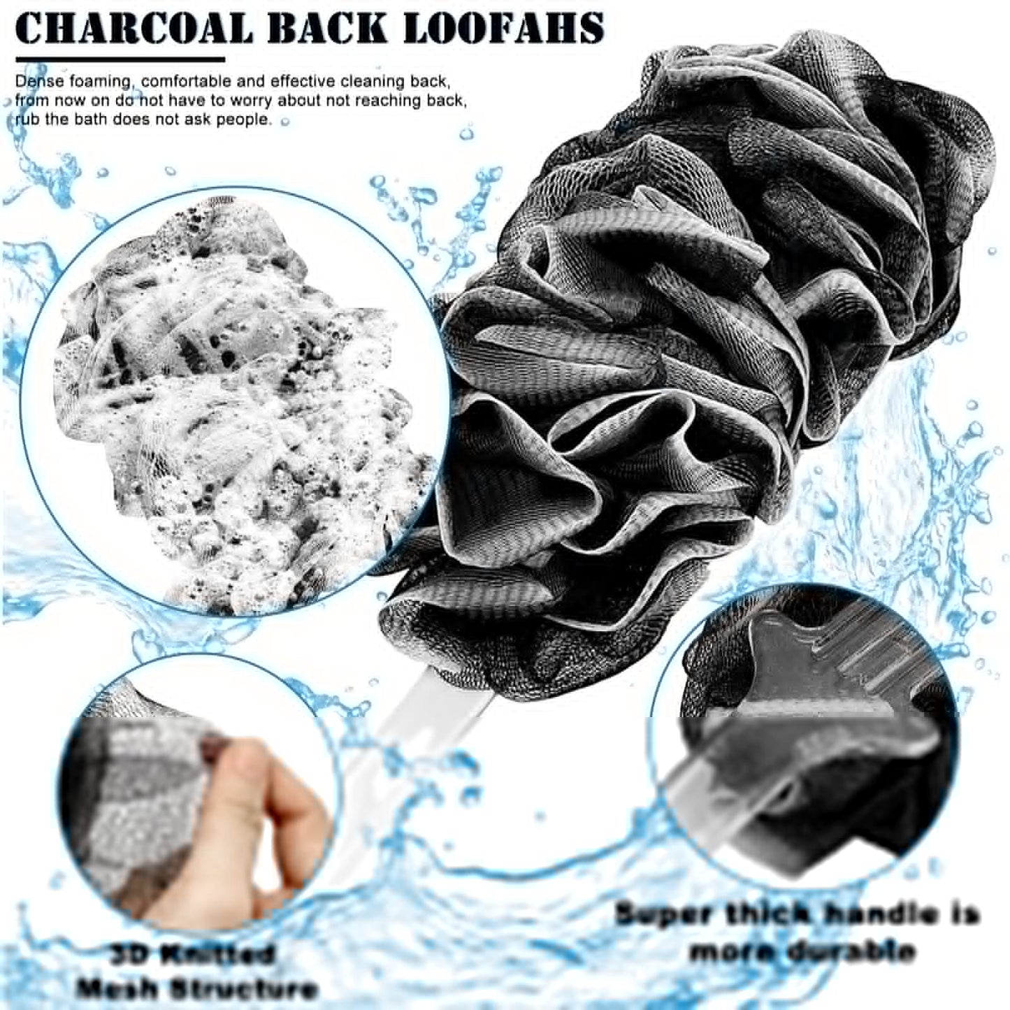Loofah Handled Back Brush for Shower & Bath Shower Scrubber Bouquet Sponge,1 Pack Long Handled Shower Sponge,2 Pack 75g XL Exfoliate Charcoal Mesh Beauty & Personal Care Scartink