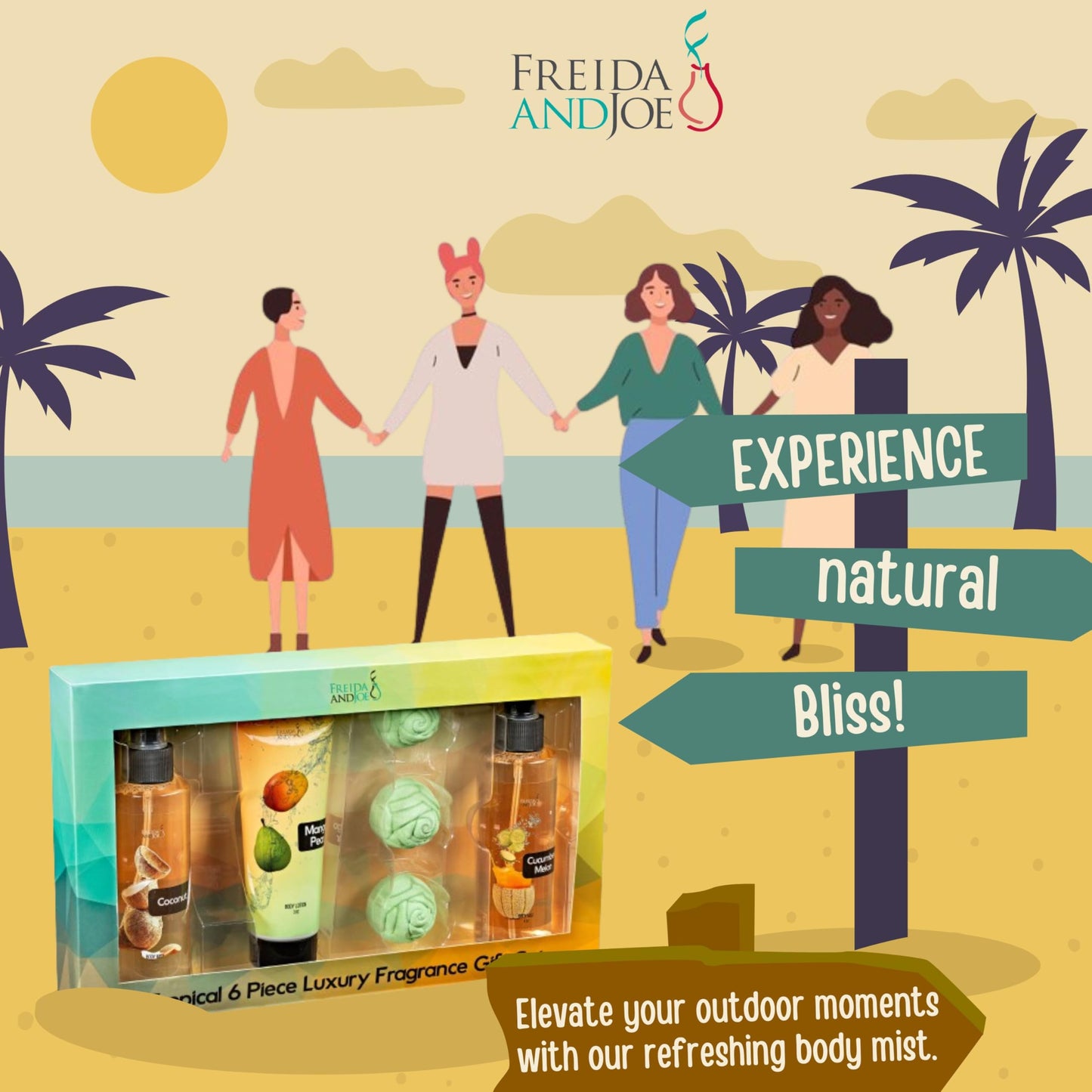 Fine Fragrance Body Mist & Body Splash Gift Set - Luxury Self-Care Combo for Women and Girls (Coconut, Cucumber, Mango Pear w/ Bath Fizzer, Bath Bomb) Beauty & Personal Care Freida and Joe