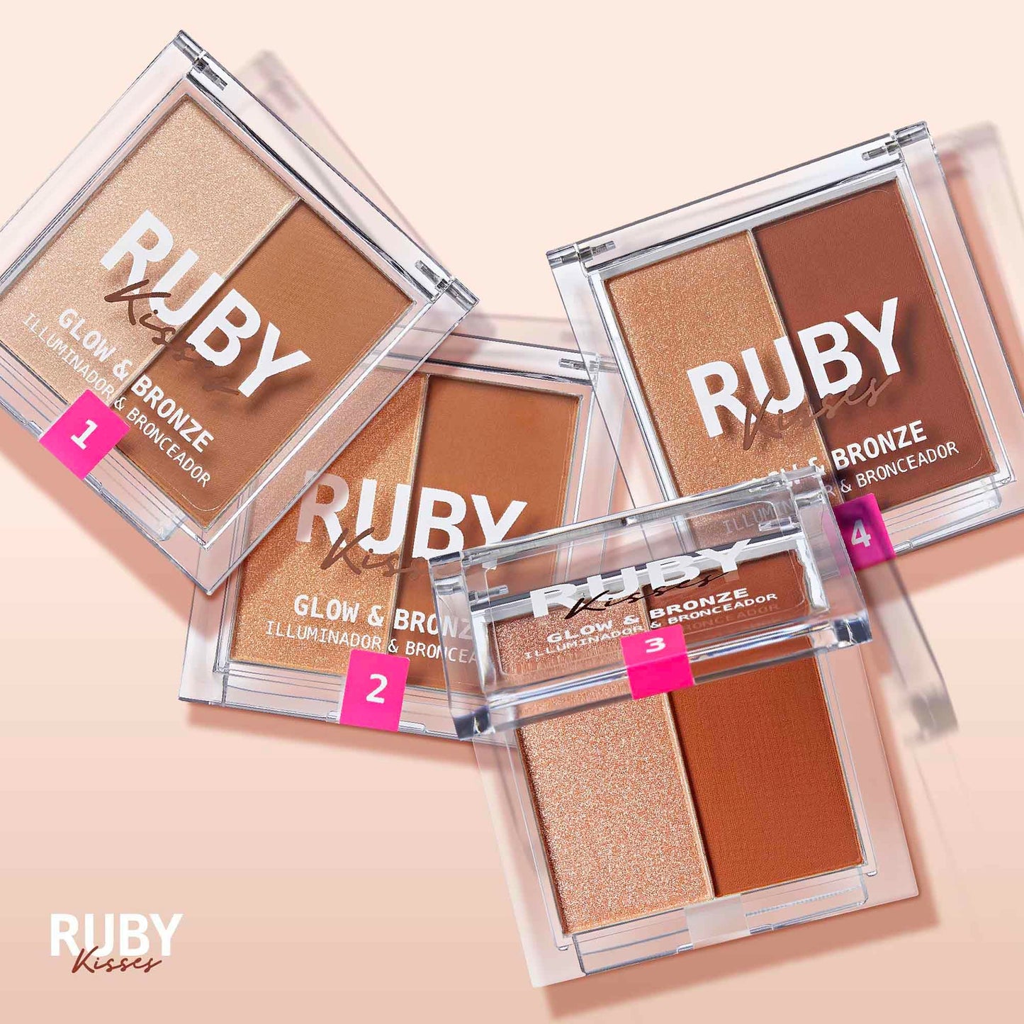 Ruby Kisses Glow & Bronze Highlighter/Bronzer Duo, 2 -in-1 Gel to Powder Illuminating Highlight + Silky Matte Bronzer, Contour & Sculpt for Luminous Beauty & Personal Care Ruby Kisses