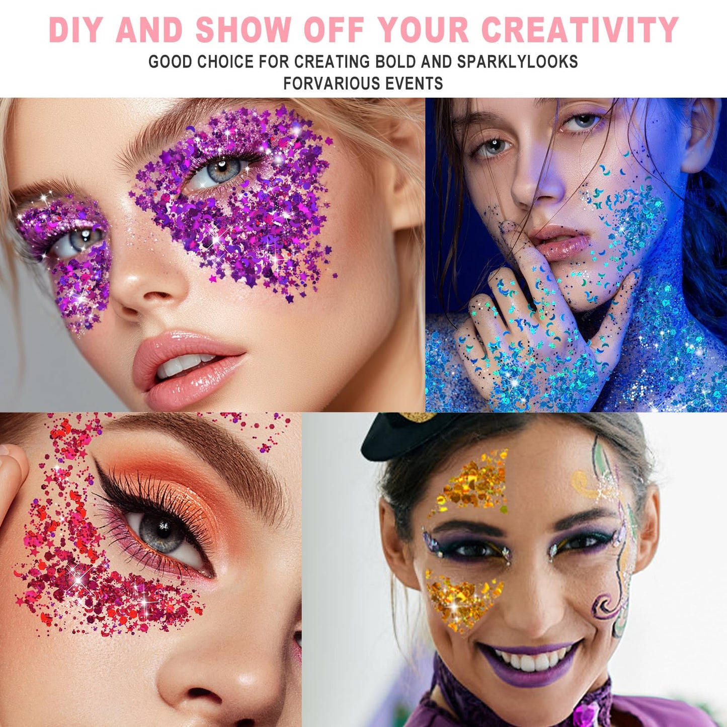 Pink Body Glitter Gel for Face, Hair and Makeup - Festival Rave Chunky Sparkling Halloween Glitter for Women Beauty & Personal Care VPCRT6