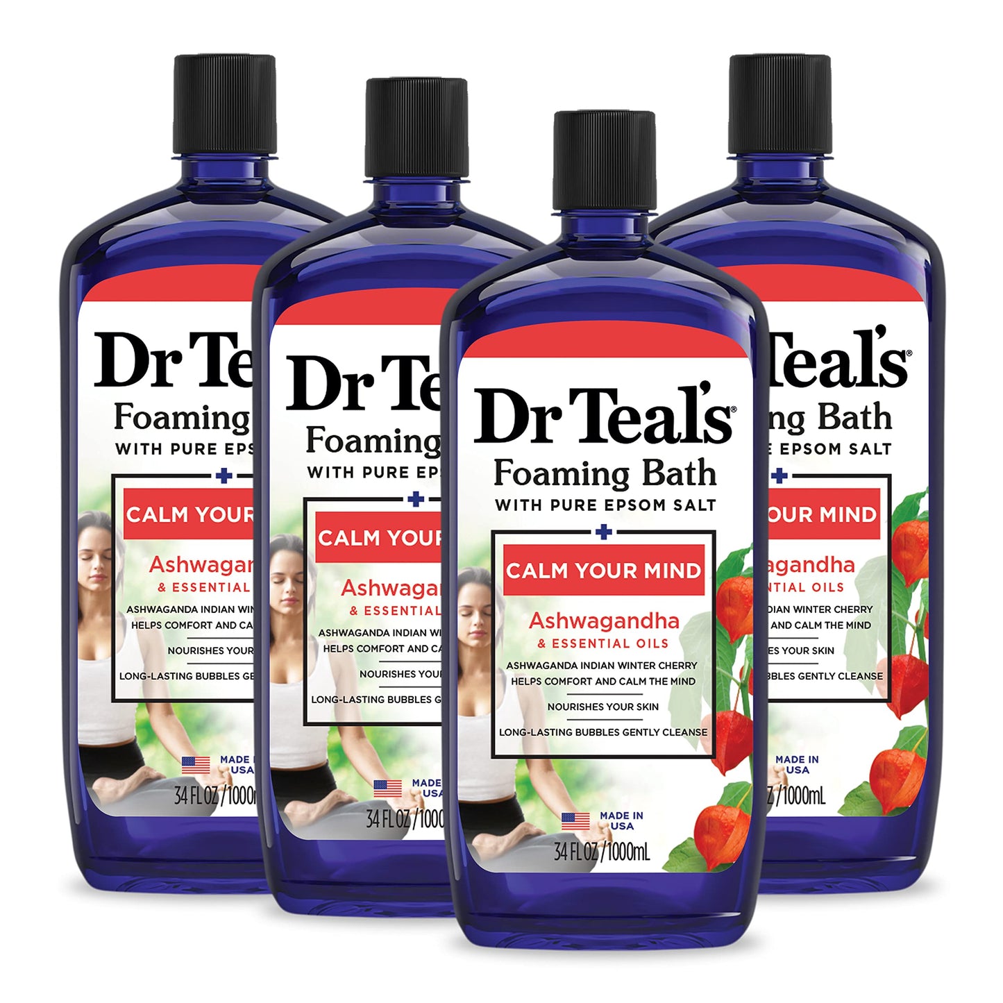 Dr Teal's Foaming Bath with Pure Epsom Salt, Ashwagandha, 34 fl oz (Pack of 4) Beauty and Personal Care Dr Teal's
