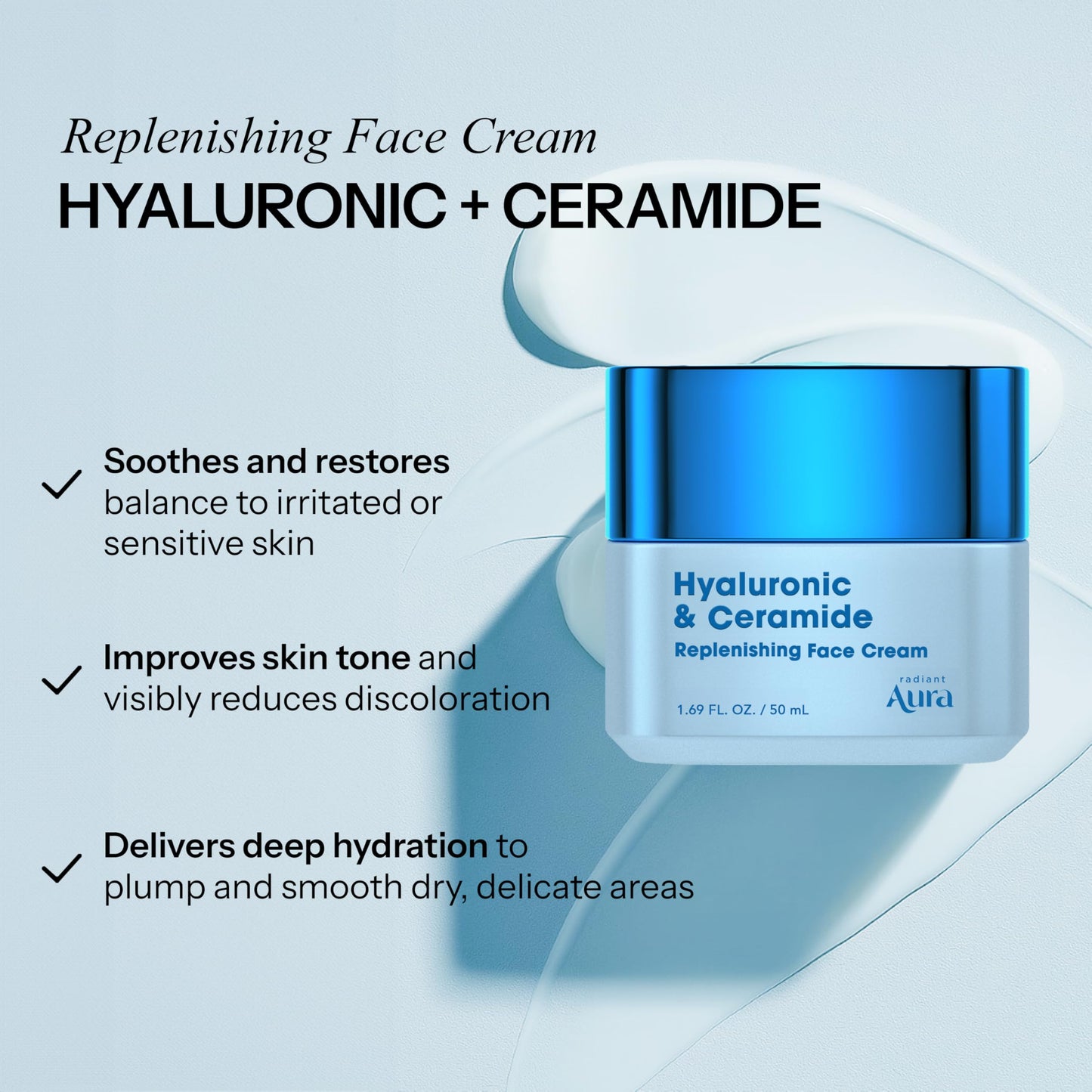 Radiant Aura Hyaluronic Acid & Ceramide Face Moisturizer - Dermatologist Tested, Anti Aging, Korean Skin Care - Hydrating Face Cream, Softens Beauty & Personal Care Radiant Aura