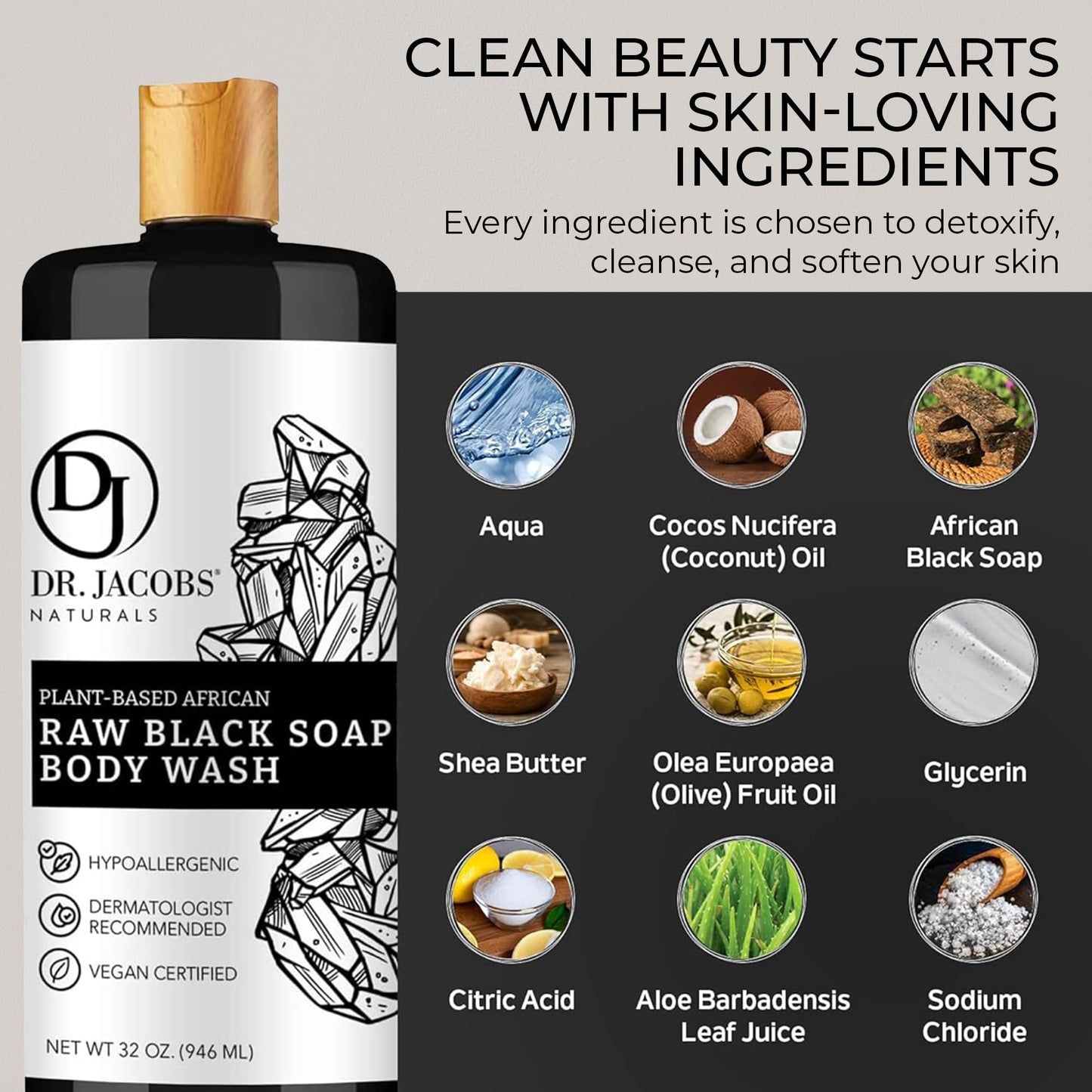 Dr Jacobs Naturals Authentic African Raw Black Soap, All-In-One Cleanser for Face Wash, Sensitive Skin Body Wash, Shampoo, Shaving Soap | Shea Butter Beauty & Personal Care DR.JACOBS NATURALS