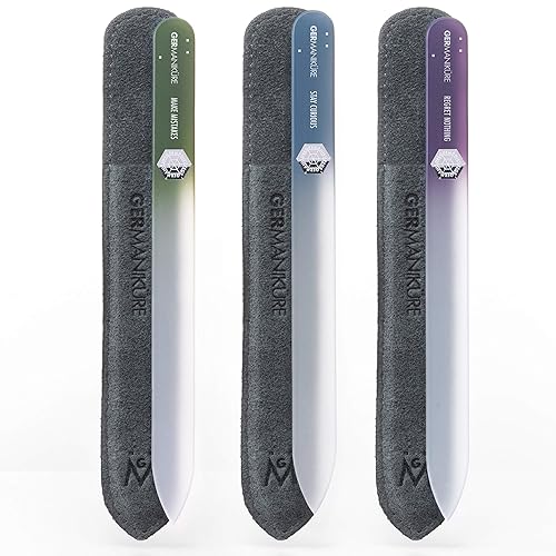 GERMANIKURE Czech Crystal Glass Nail File 3 Pack in Suede Sleeves - Professional Manicure & Pedicure Products for Smooth Easy Shaping of Natural Nails Beauty & Personal Care GERmanikure