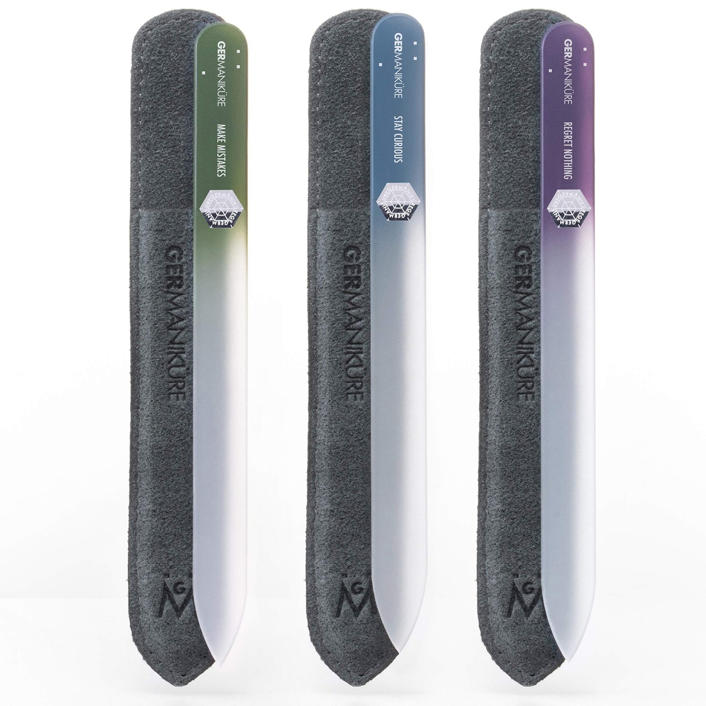 GERMANIKURE Czech Crystal Glass Nail File 3 Pack in Suede Sleeves - Professional Manicure & Pedicure Products for Smooth Easy Shaping of Natural Nails Beauty & Personal Care GERmanikure
