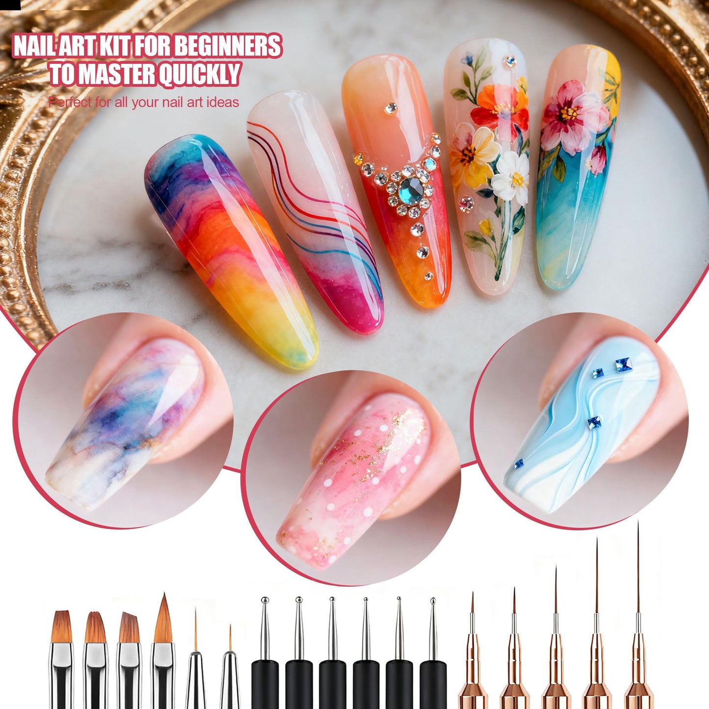 Artdone Nail Striping Tape Lines Kit With Nail Art Pens Liner Brushes Beauty and Personal Care Artdone
