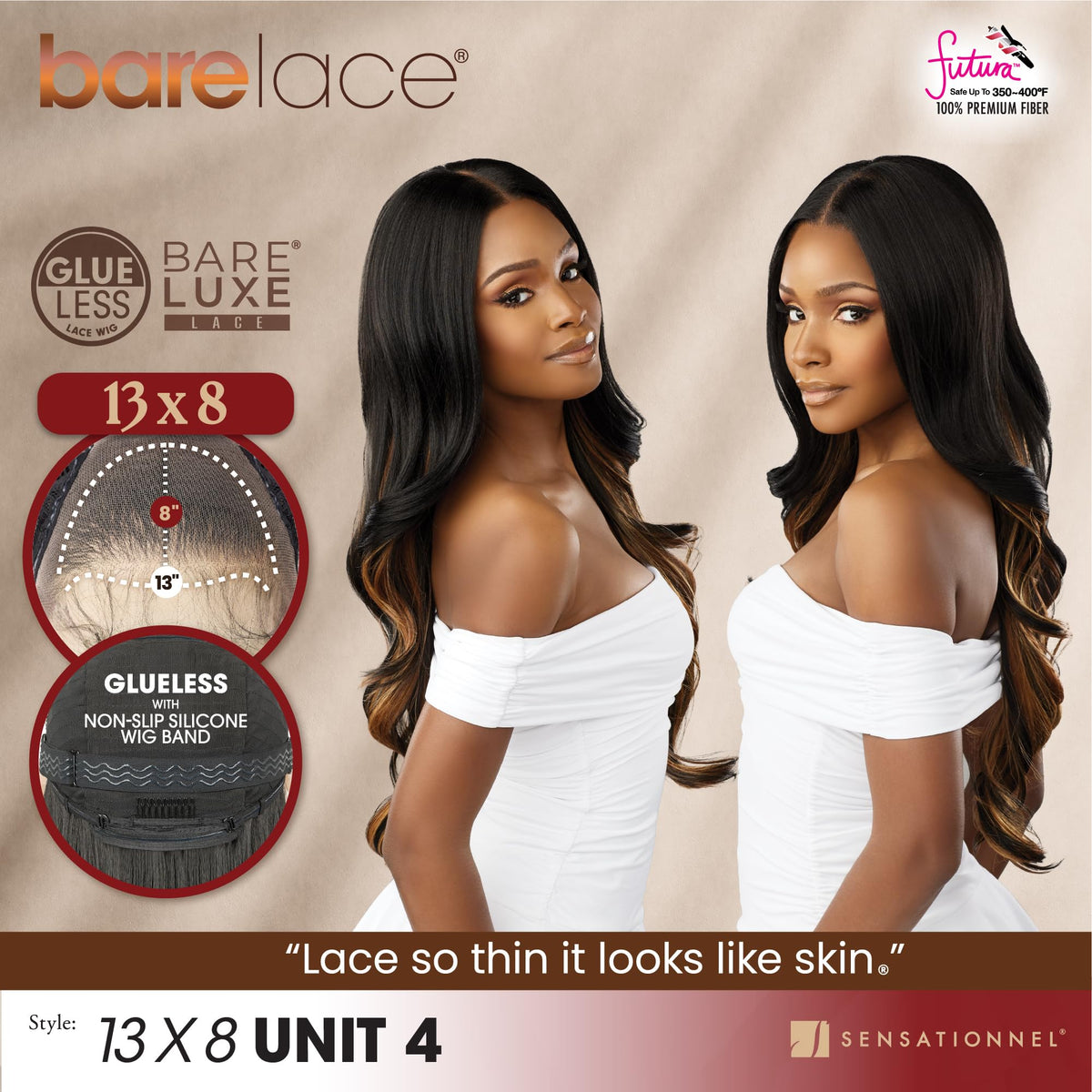 Sensationnel Barelace 13x8 LaceWig-Unit 4, LIGHTASHBROWN