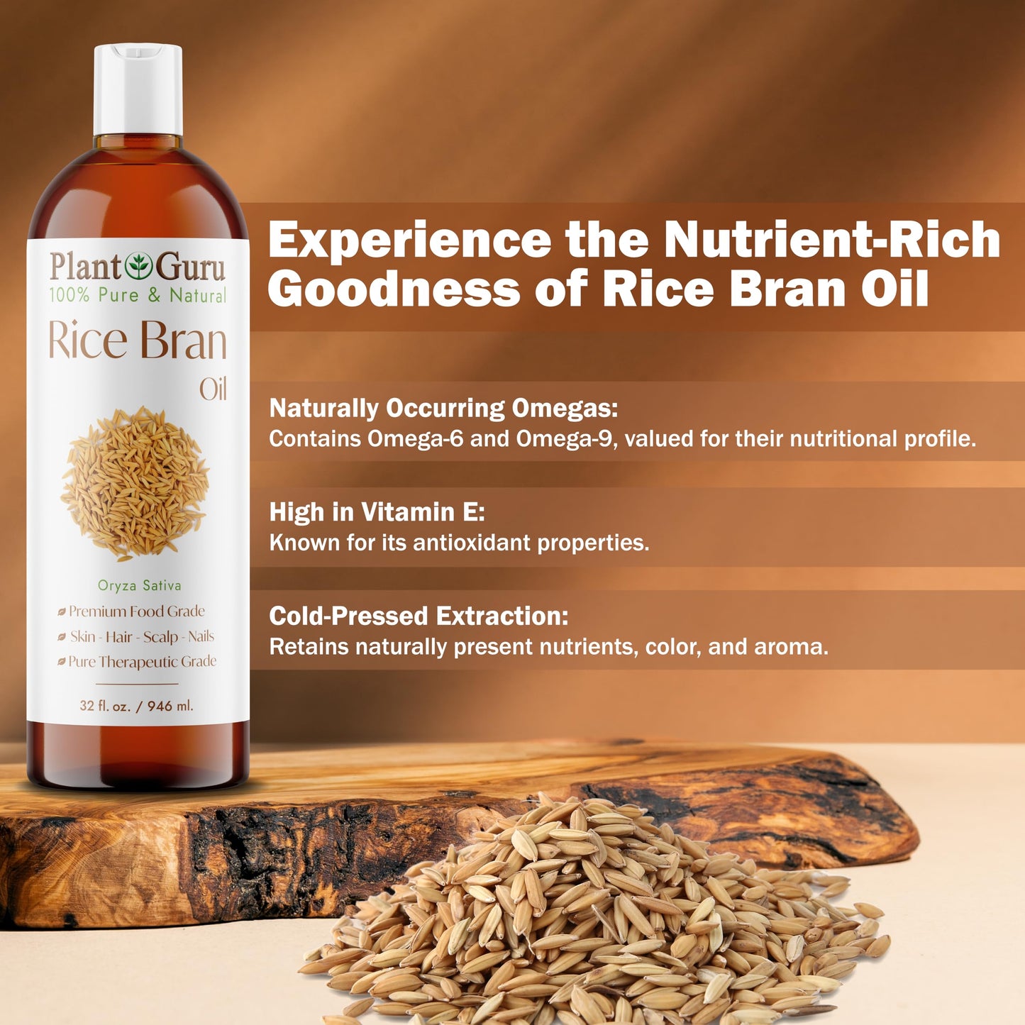 Plant Guru Rice Bran Oil 8 fl. oz. - 100% Pure & Natural Carrier Oil for Skin, Face, Body, and Hair Moisturizing. Great for DIY Creams, Lotions Beauty & Personal Care Plant Guru