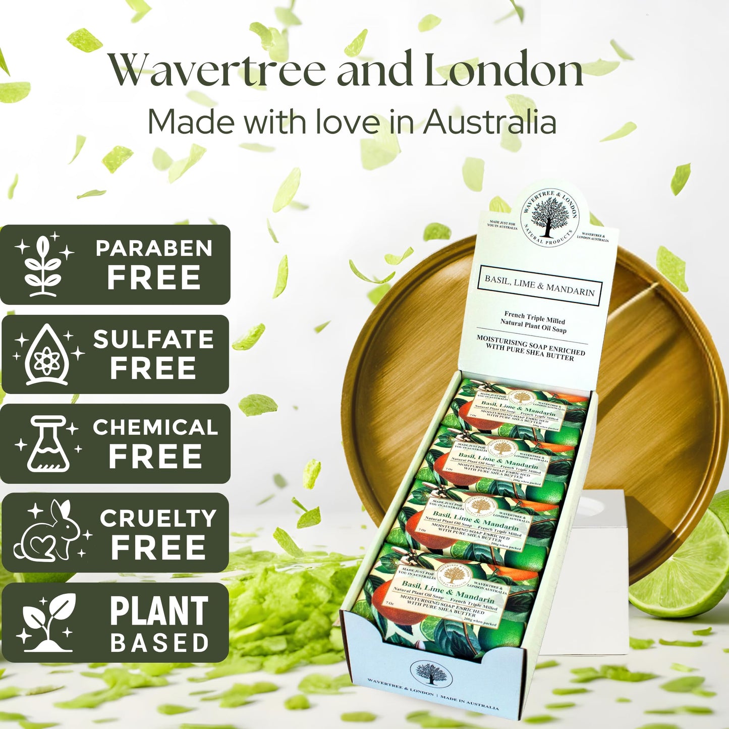 Wavertree & London Basil, Lime & Mandarin Scented Natural Soap (8 Bars), 7oz Moisturizing French Triple Milled Soap Bars enriched with shea butter Beauty & Personal Care Wavertree & London